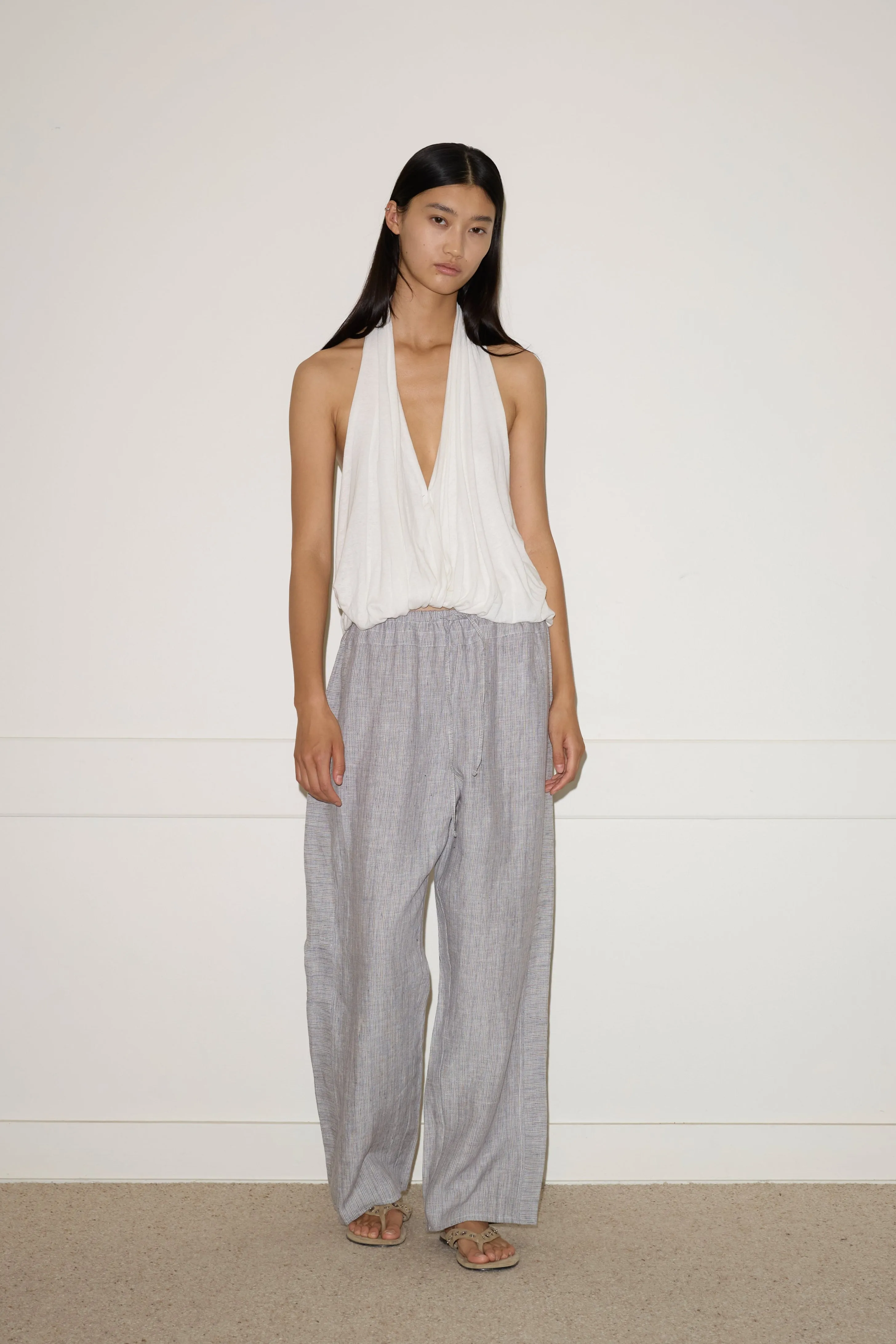 Double Waist Linen Pant - Haze Blue sold by Deiji Studios
