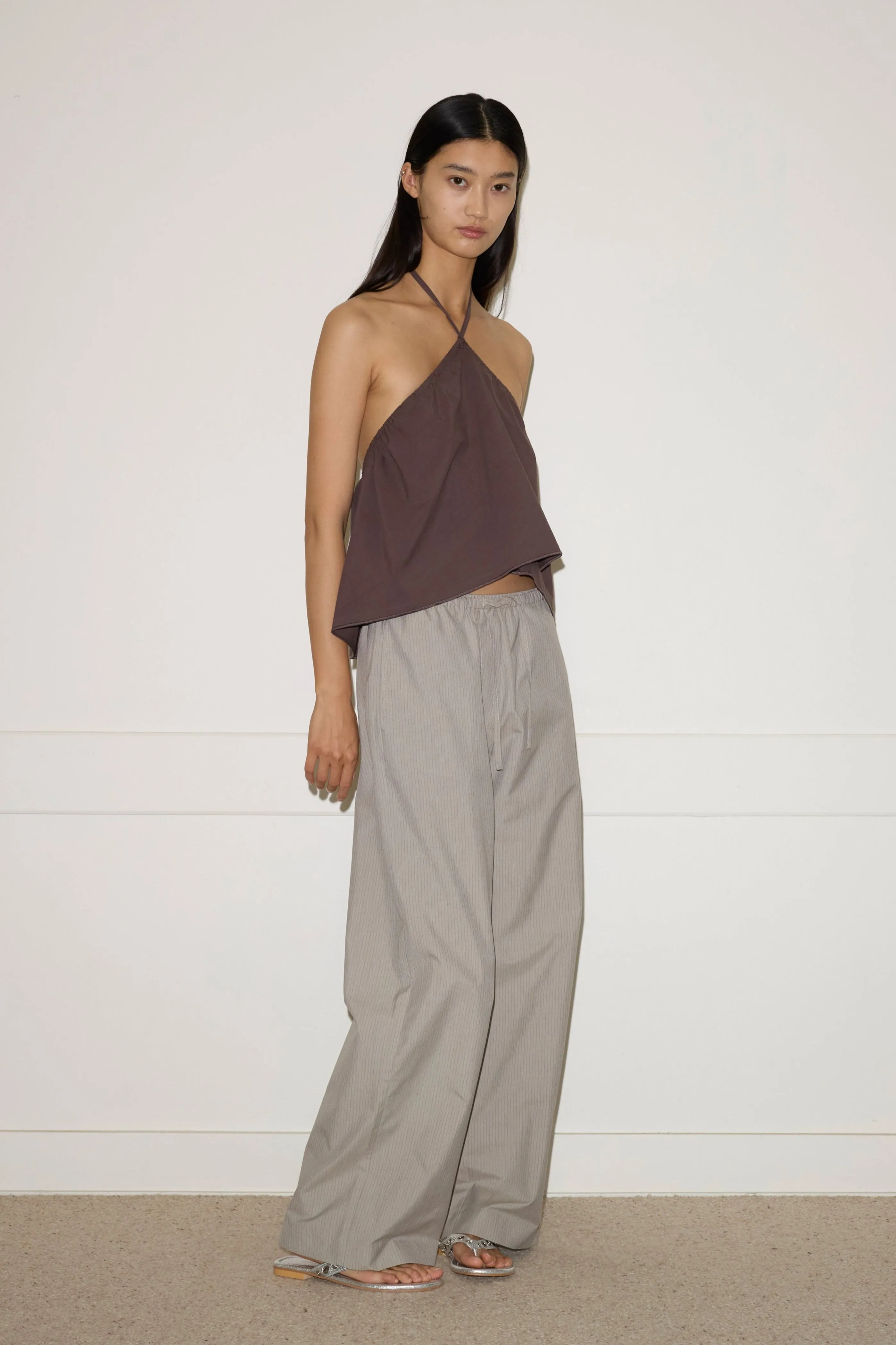 Low Pocket Pure Wool Pant - Dove Stripe sold by Deiji Studios