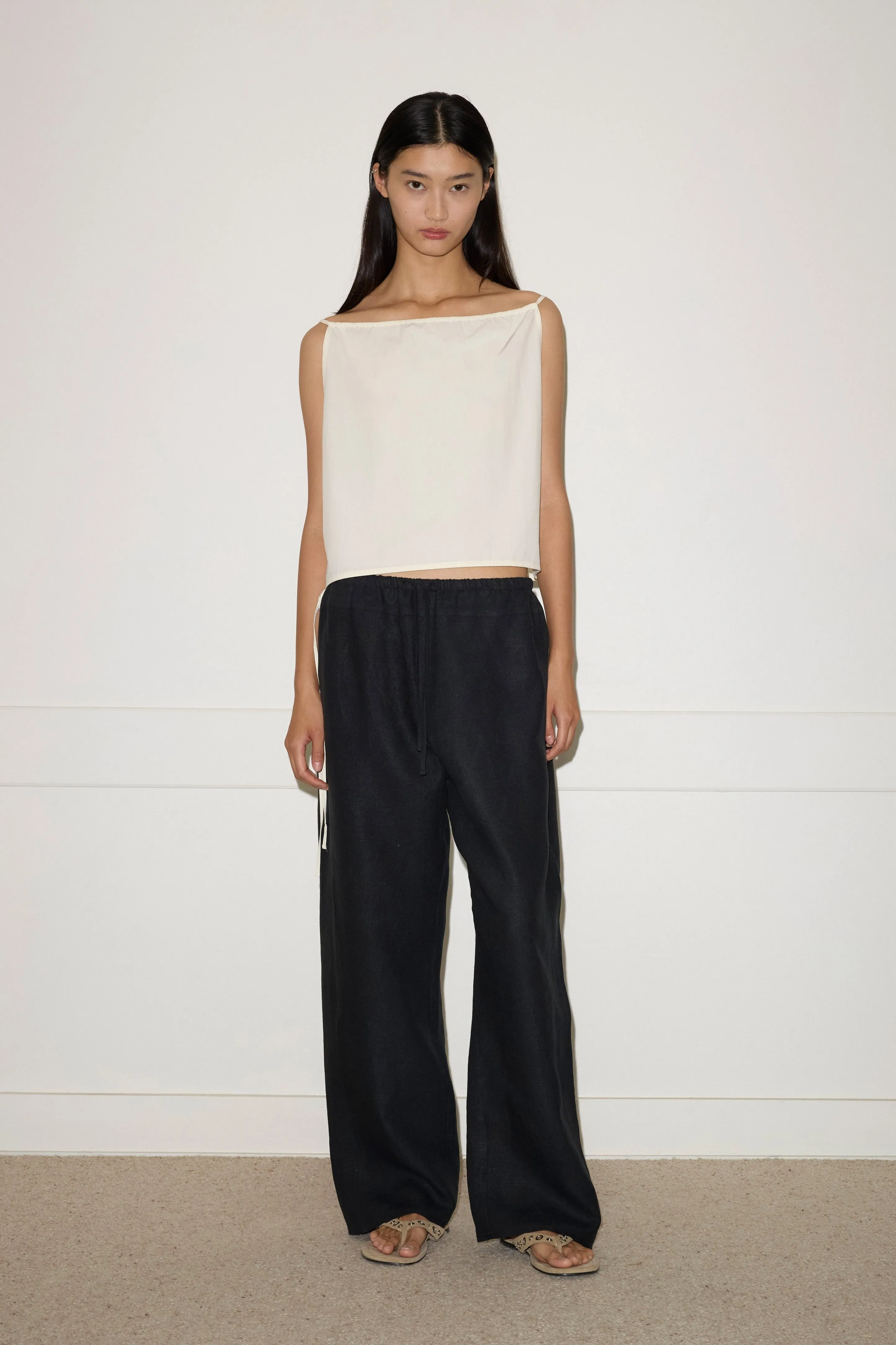 Double Waist Linen Pant - Black sold by Deiji Studios