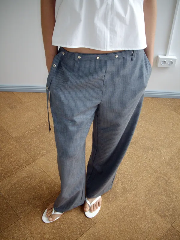 Wool Belt Pant - Grey Blue Stripe made by Deiji Studios