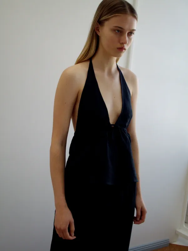 Linen Button Halter - Black sold by Deiji Studios