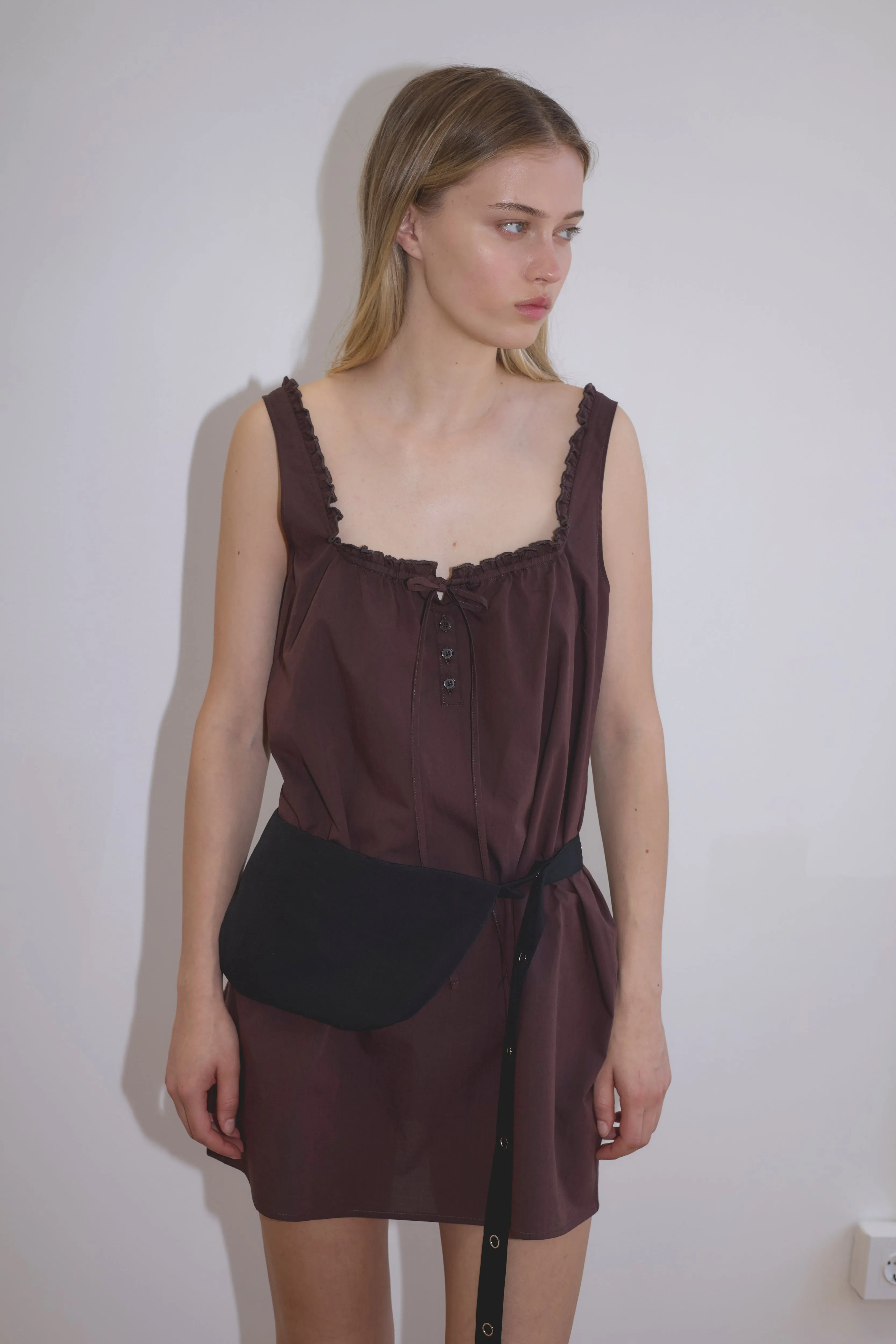 Button Frill Mini Dress - Umber sold by Deiji Studios product image thumbnail 4