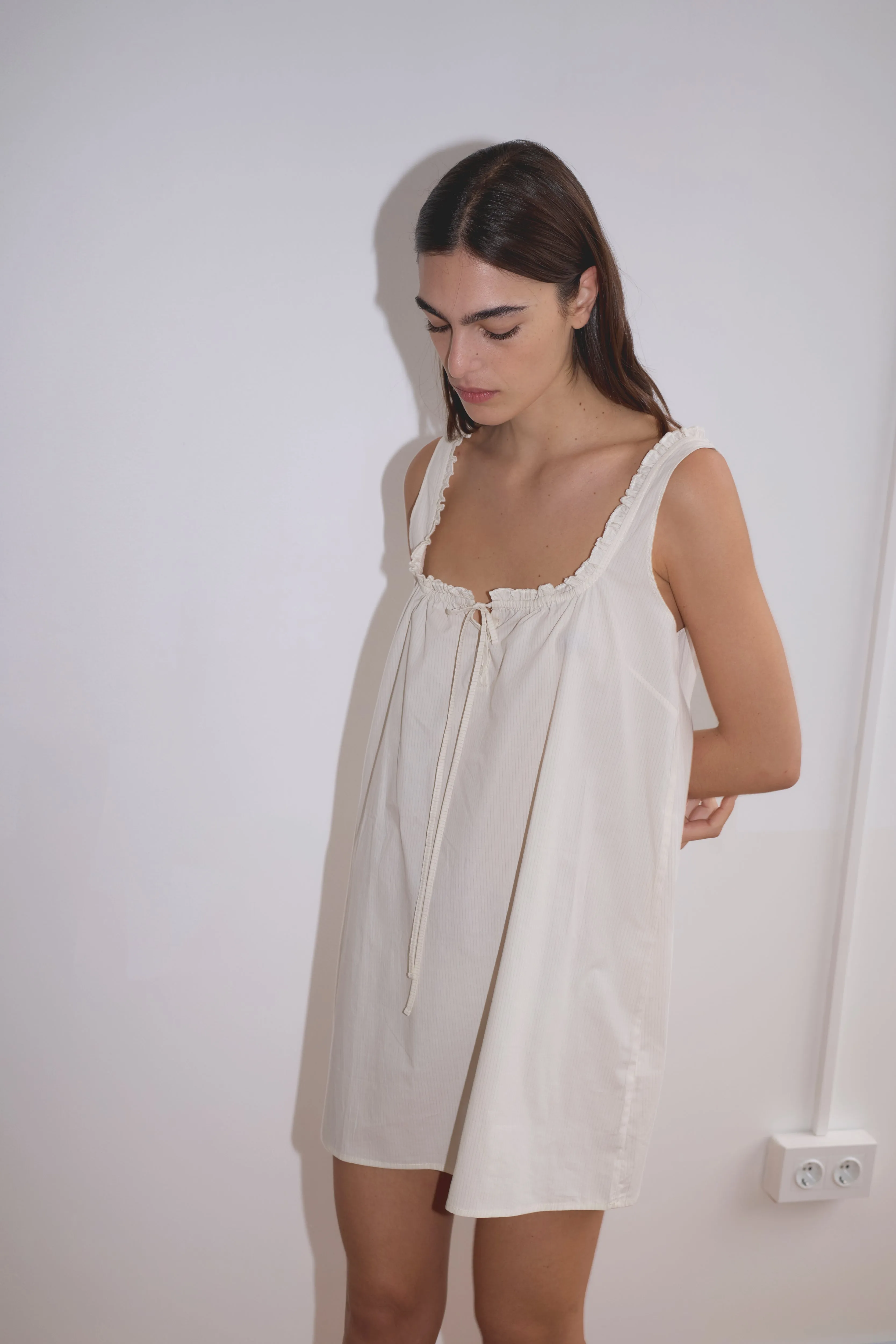 Button Frill Mini Dress - Stone Stripe sold by Deiji Studios product image thumbnail 5