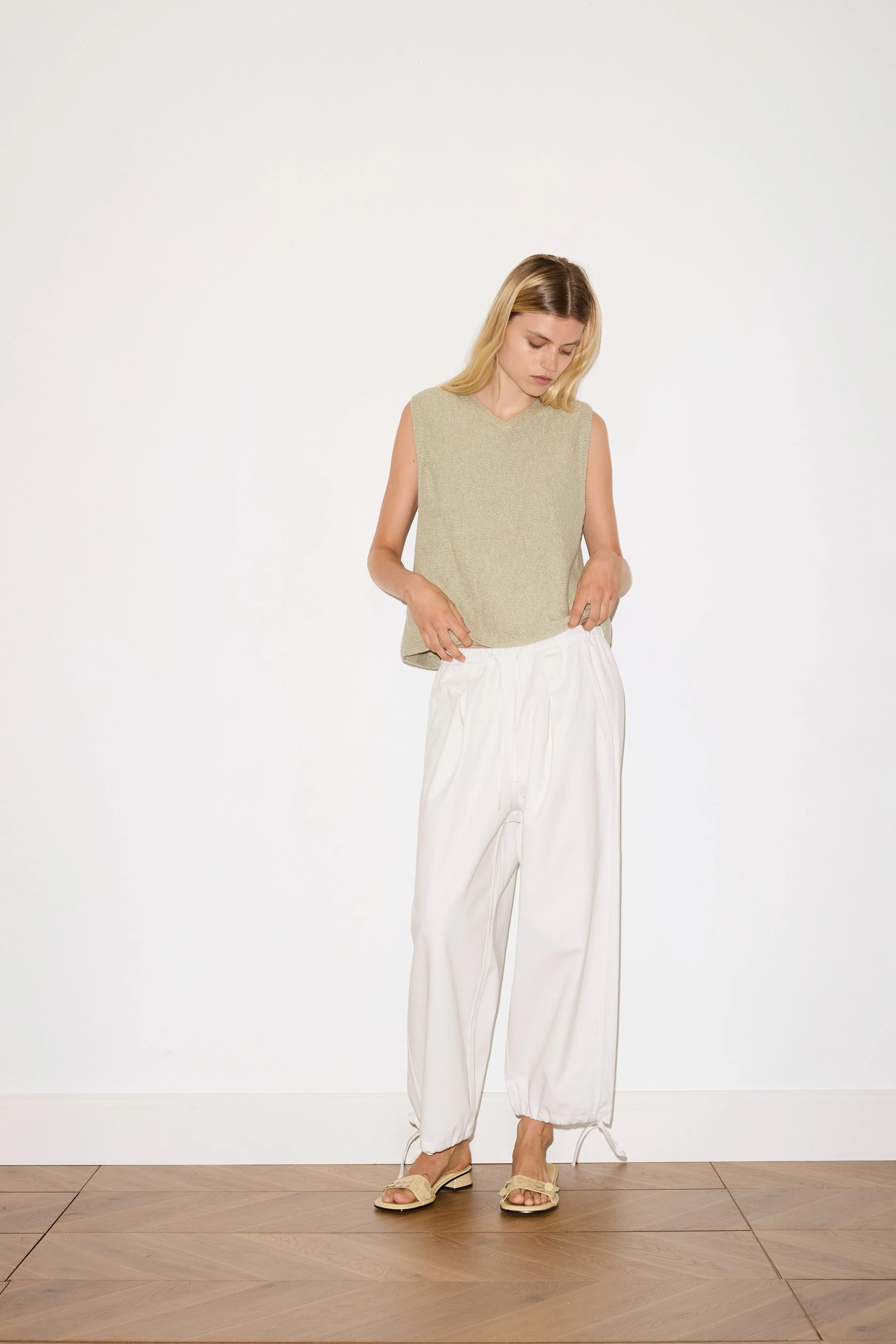 Drawcord Wide Leg Pant - White sold by Deiji Studios