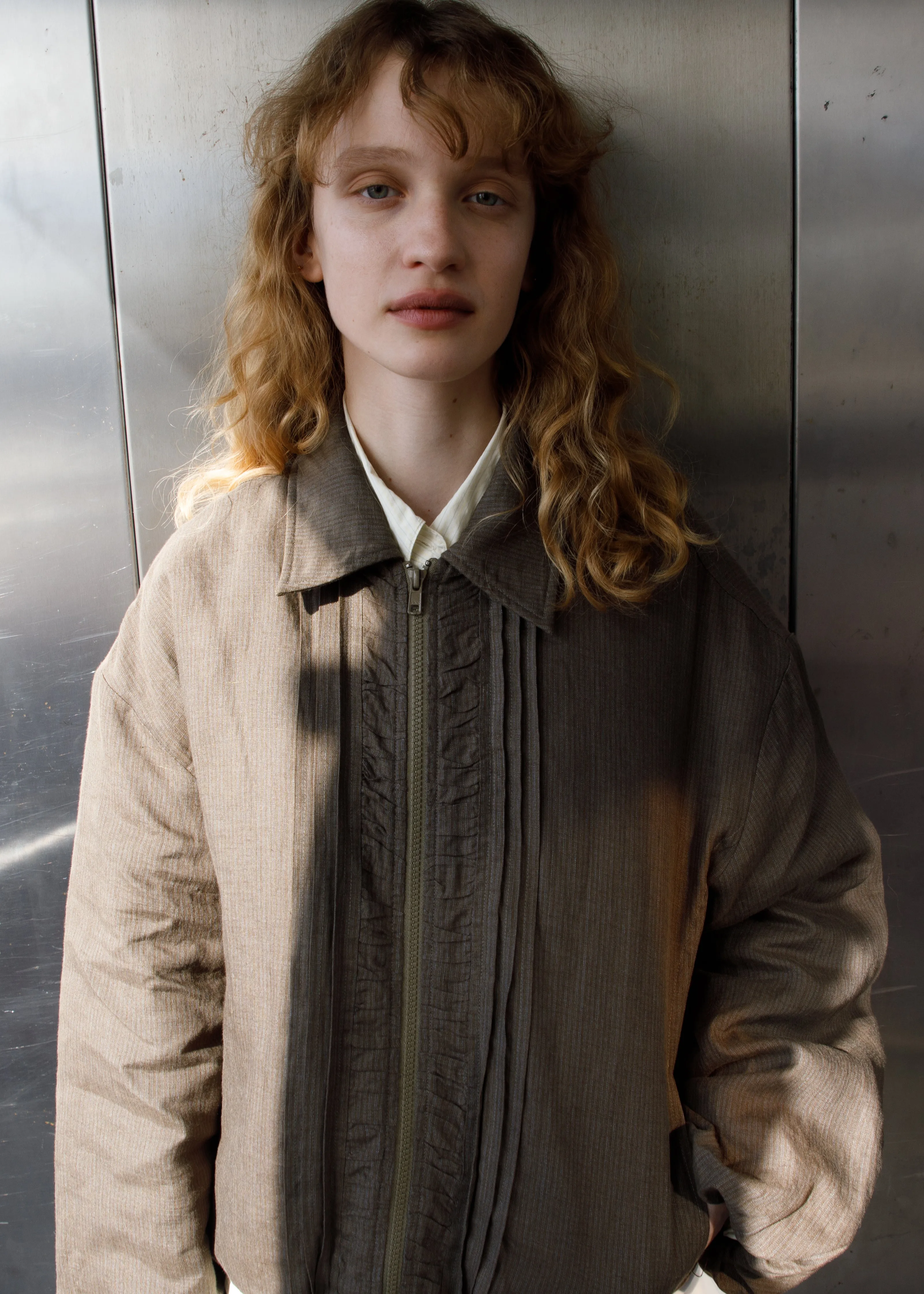 Pintuck Jacket - Khaki Stripe sold by Deiji Studios