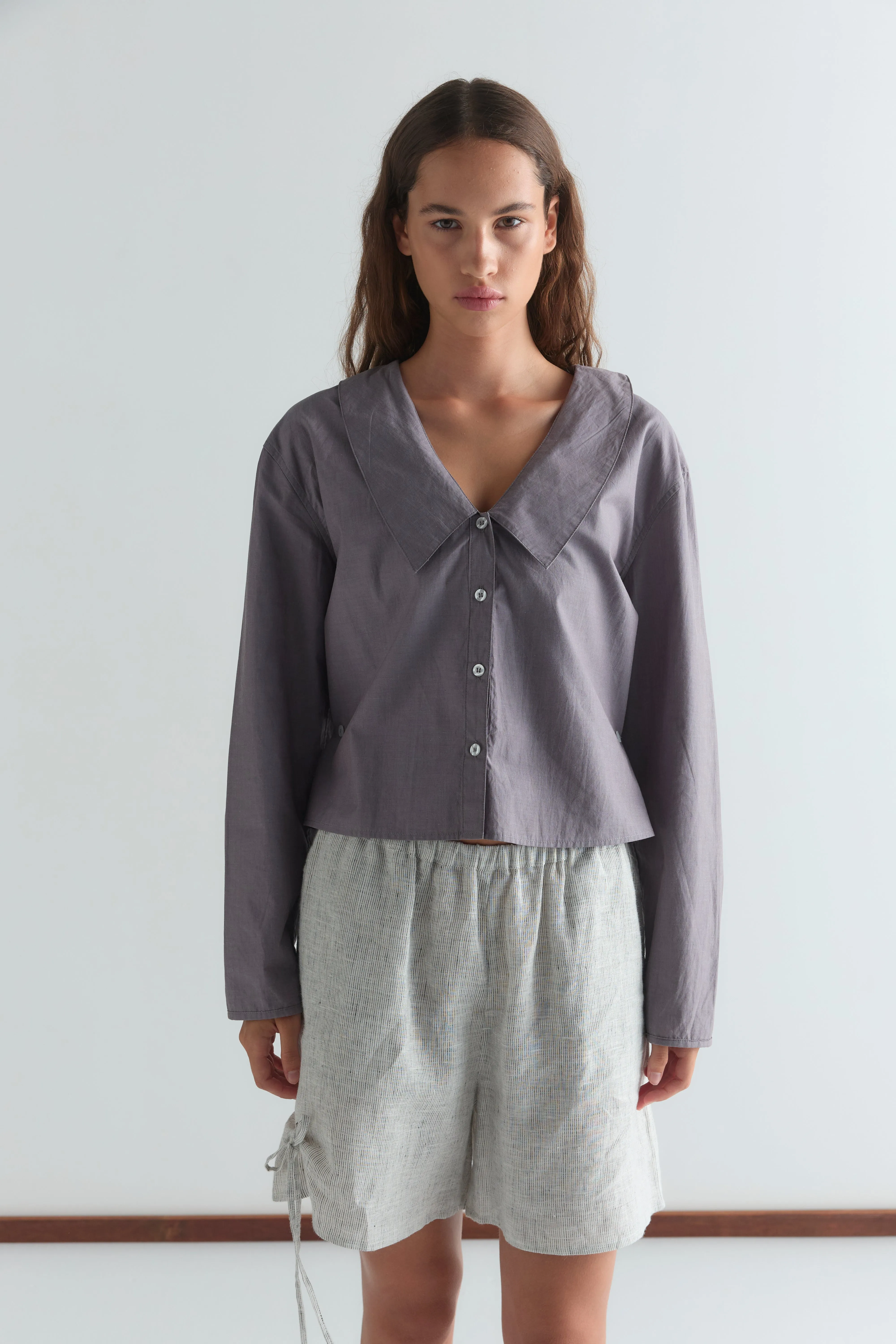 Waist Button Shirt - Currant sold by Deiji Studios