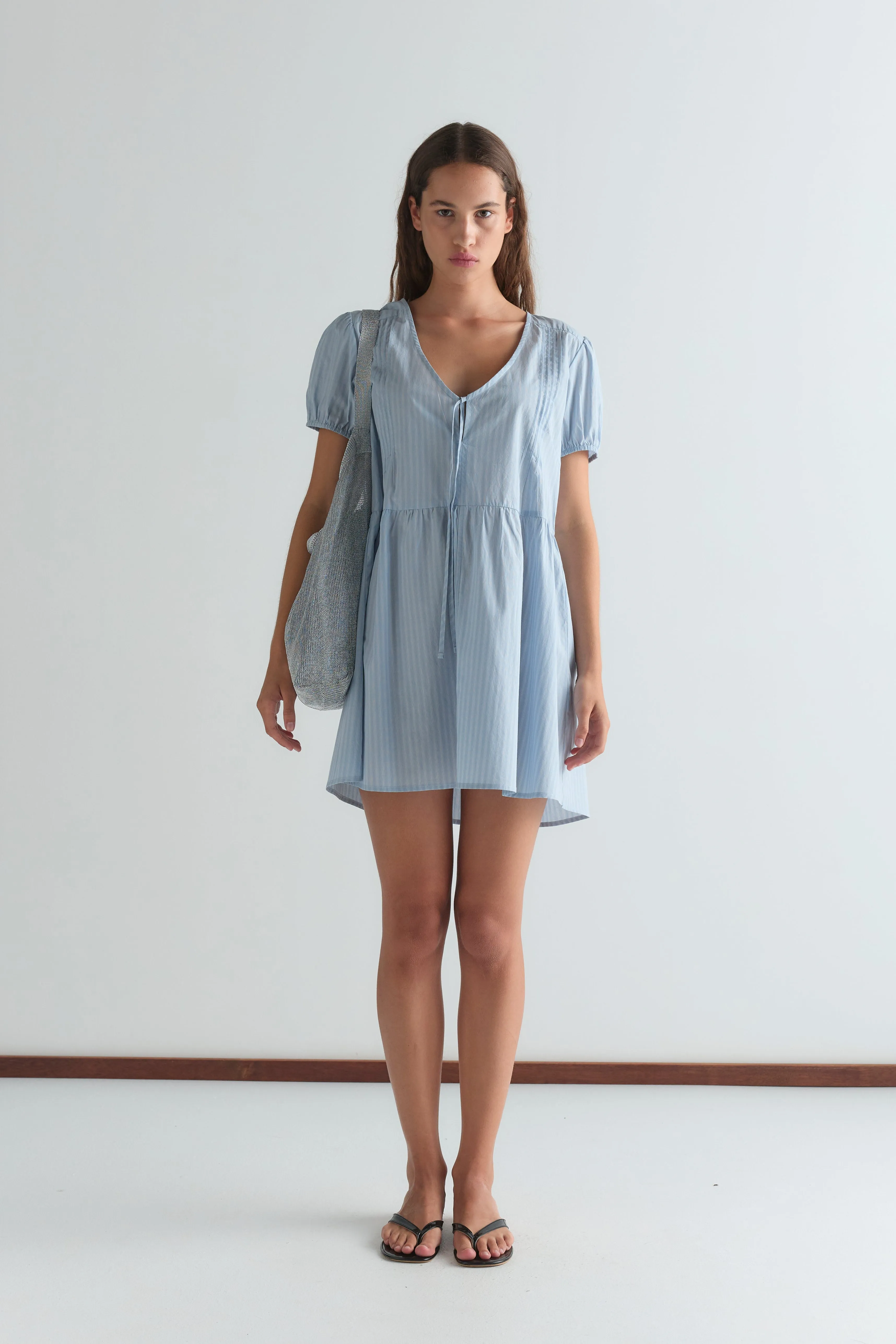 V Pleat Dress - Lake Blue Stripe sold by Deiji Studios product image thumbnail 5