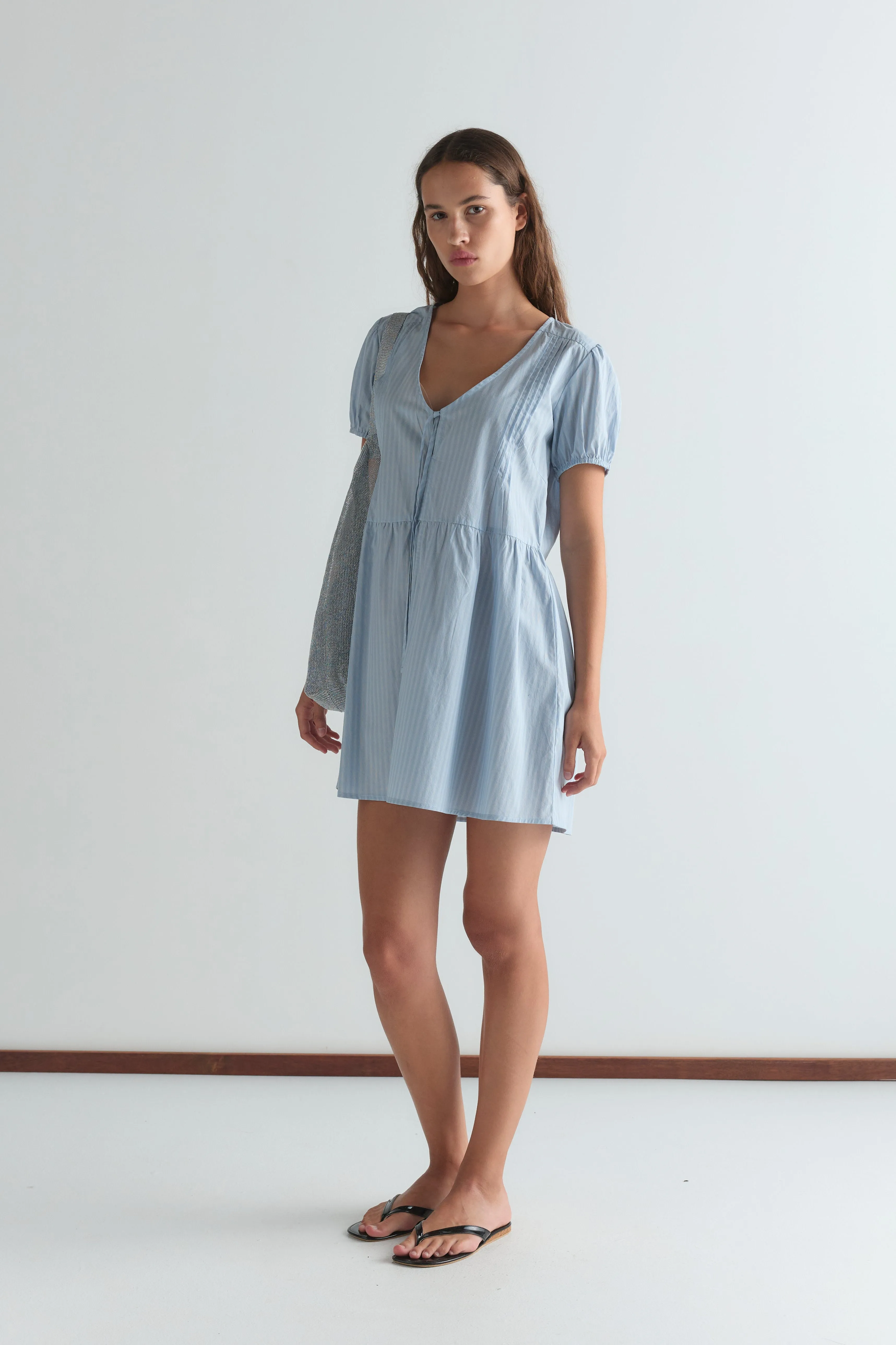 V Pleat Dress - Lake Blue Stripe sold by Deiji Studios product image thumbnail 2