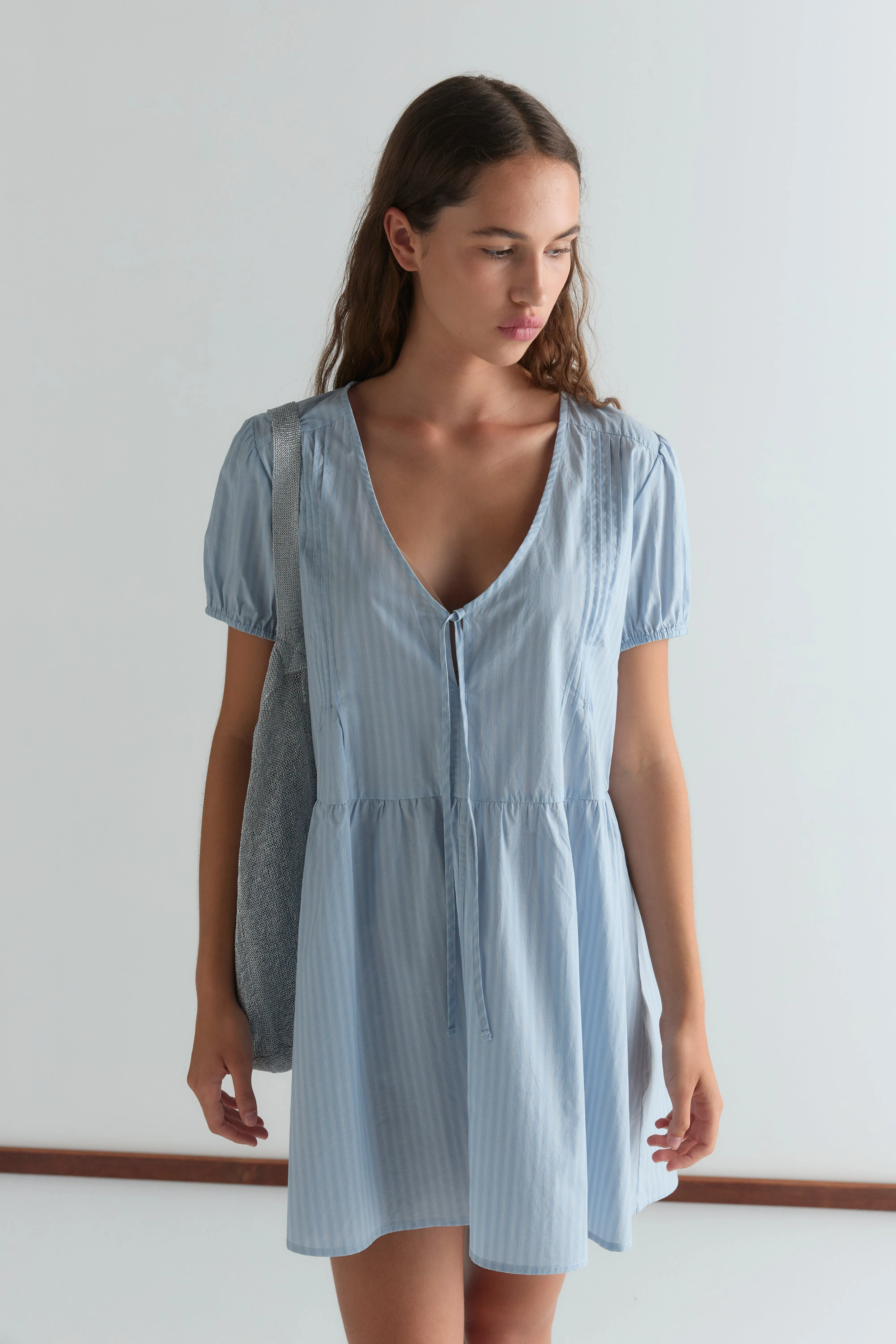 V Pleat Dress - Lake Blue Stripe sold by Deiji Studios product image thumbnail 4