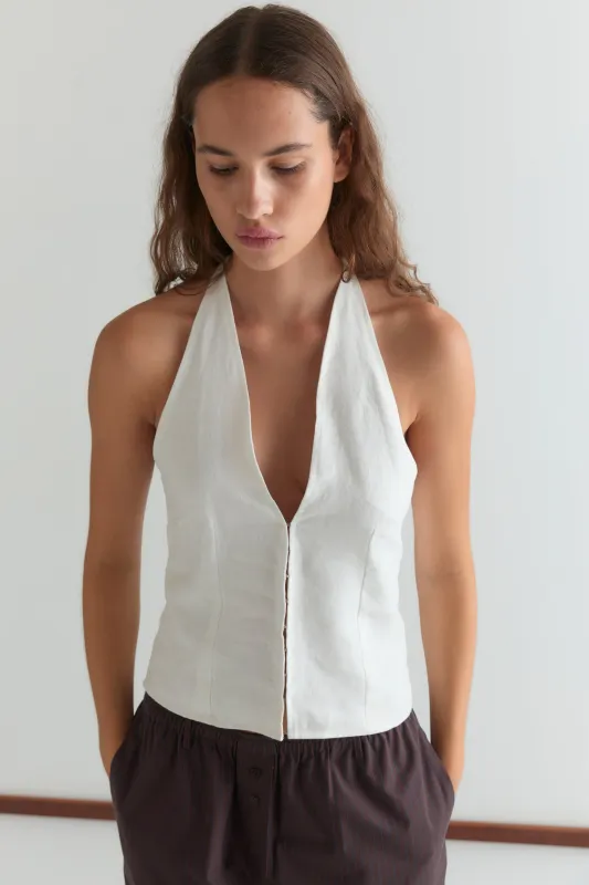 Close Halter Top - White made by Deiji Studios