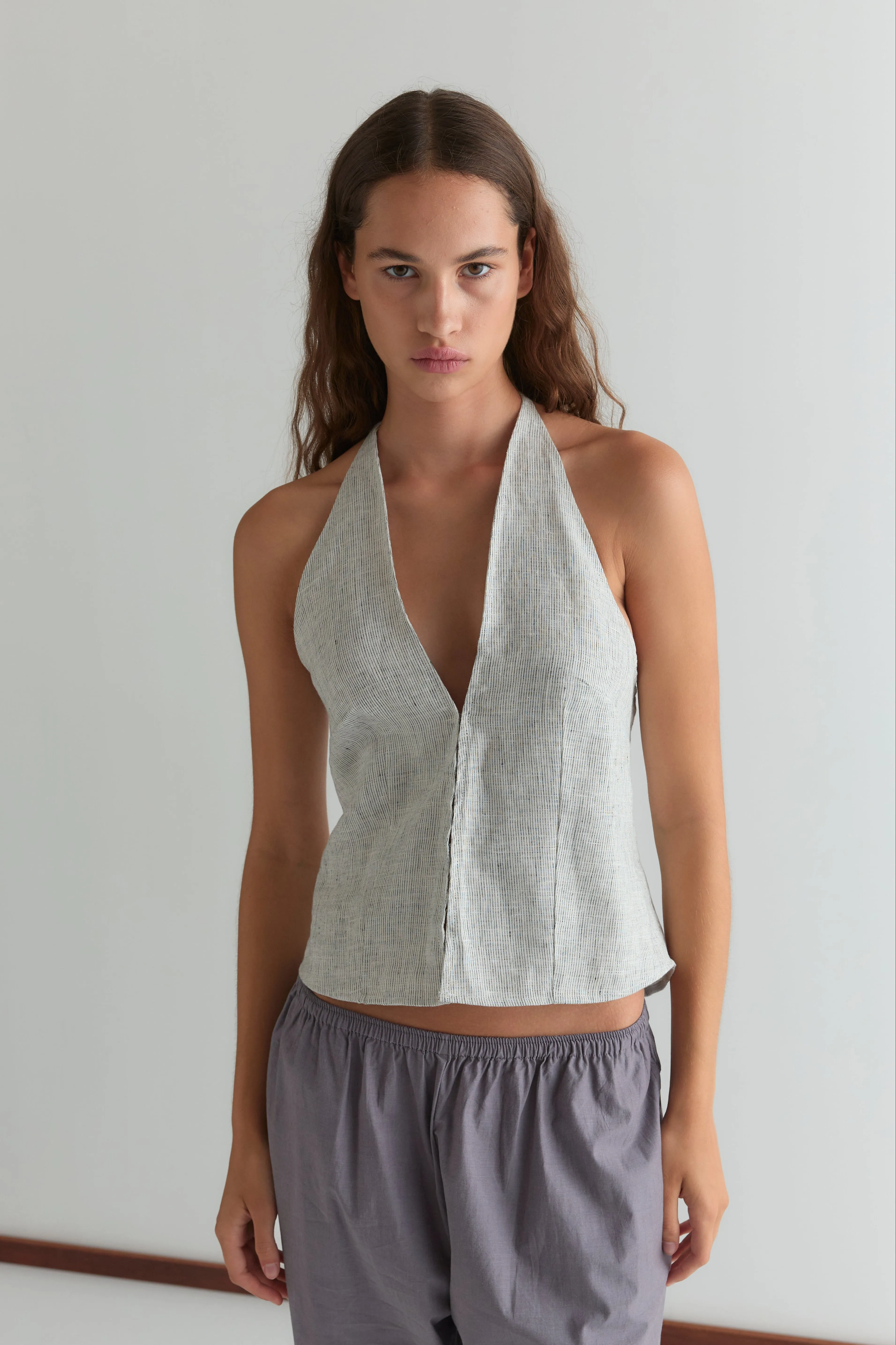 Close Halter Top - Fine Stripe sold by Deiji Studios