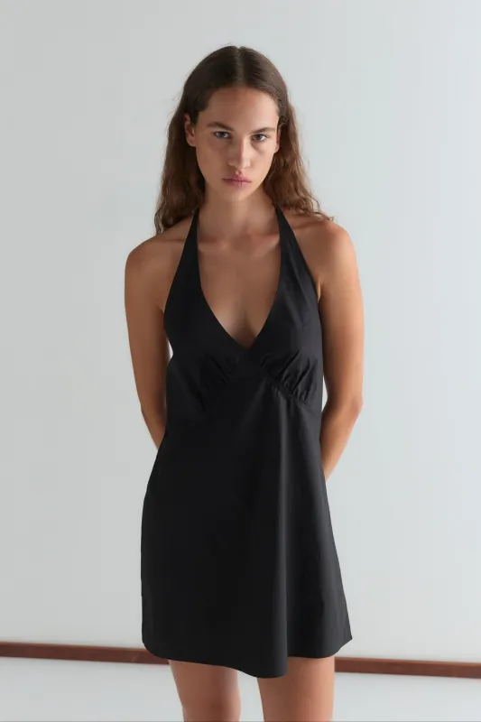 Cinched Halter Dress - Black made by Deiji Studios