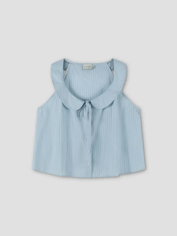 Round Collar Top - Lake Blue Stripe made by Deiji Studios