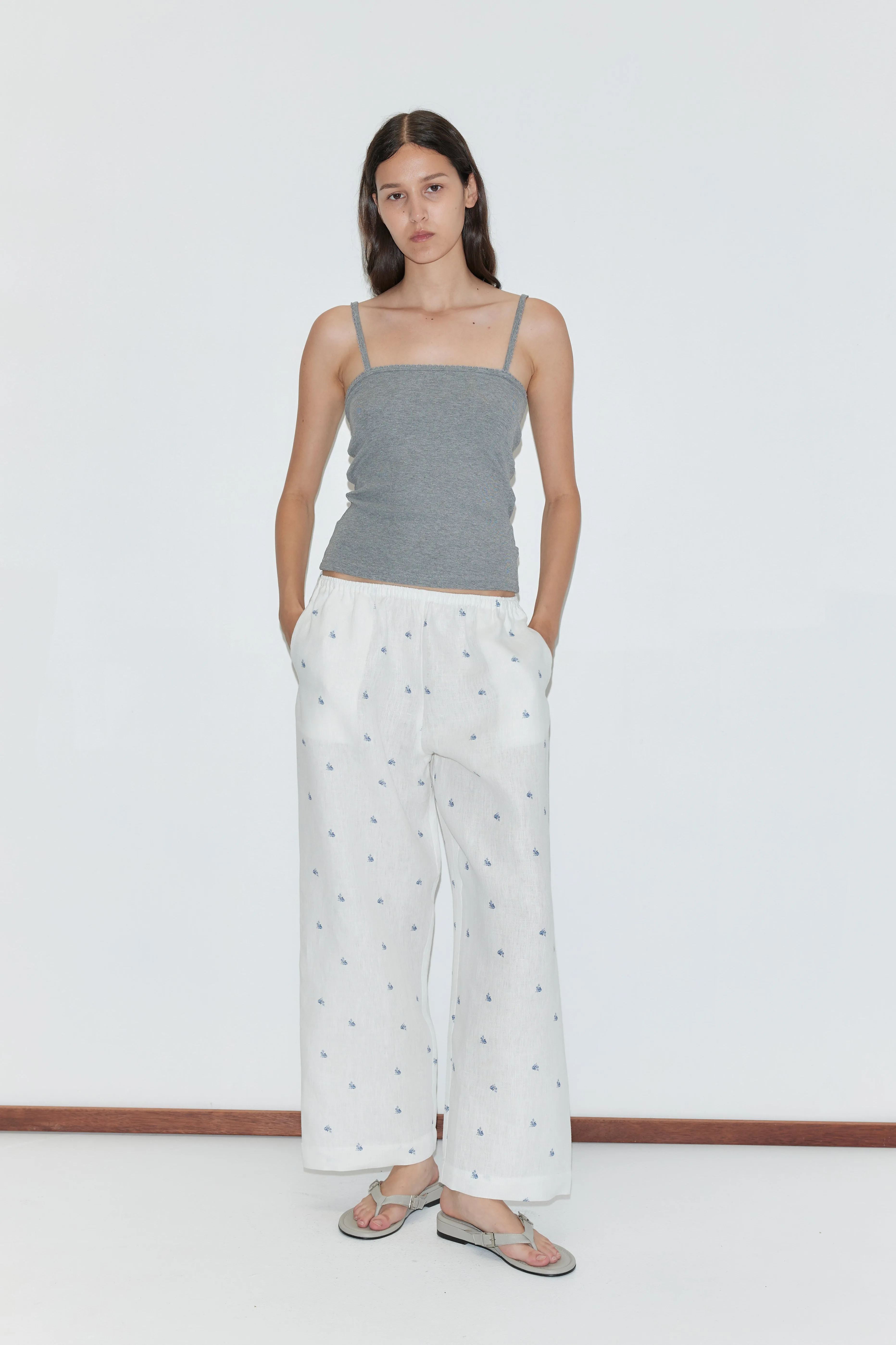 Linen Ease Trouser - Floral Blue sold by Deiji Studios