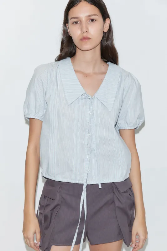 Fine Collar Top - Mist Stripe made by Deiji Studios