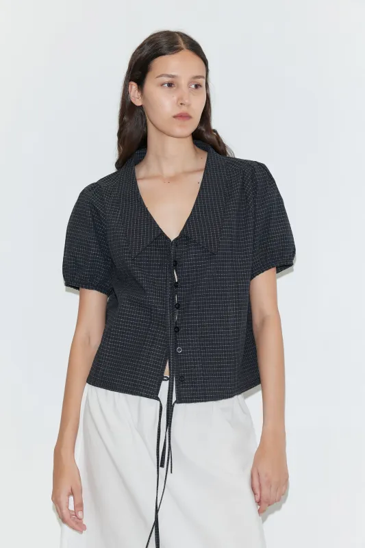 Fine Collar Top - Mono Grid made by Deiji Studios