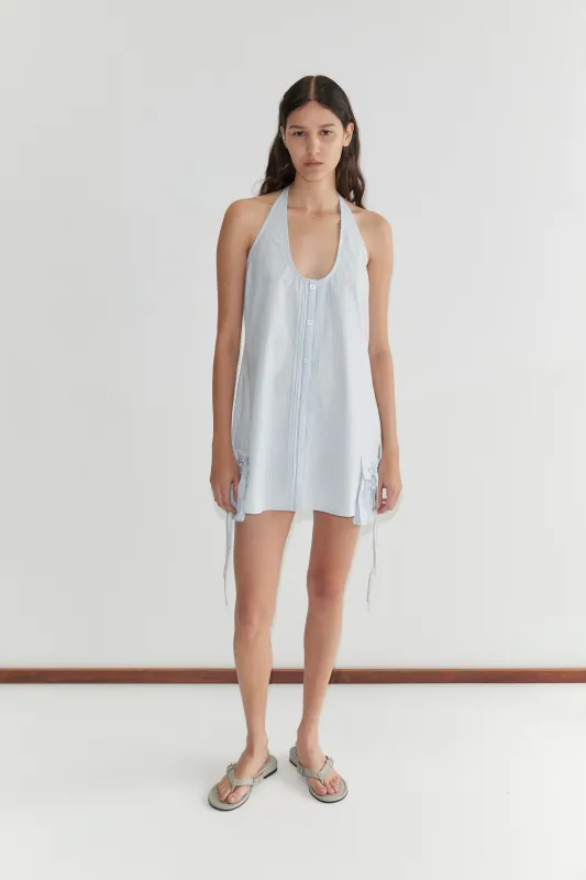 Pocket Halter Dress - Mist Stripe made by Deiji Studios