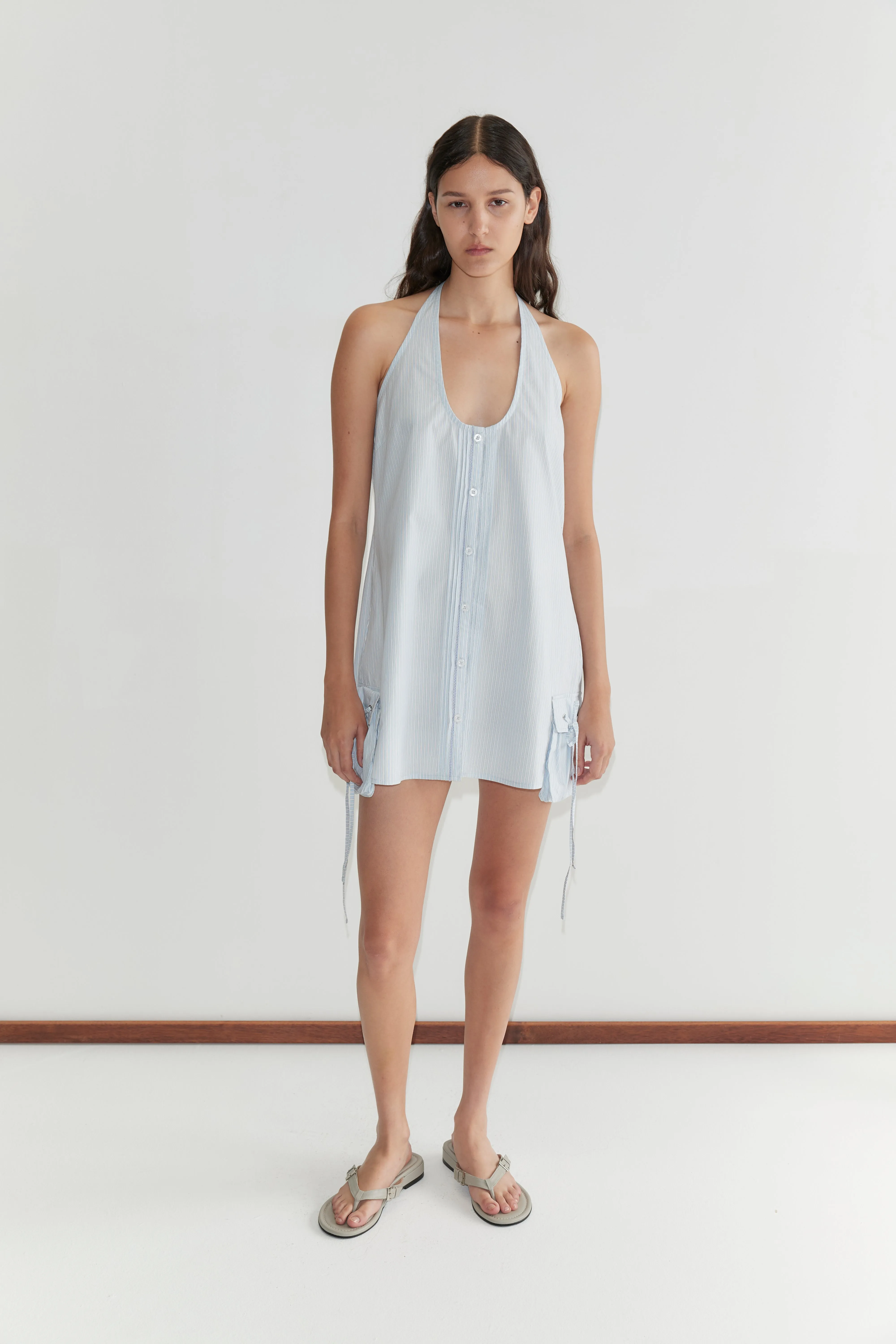 Pocket Halter Dress - Mist Stripe sold by Deiji Studios
