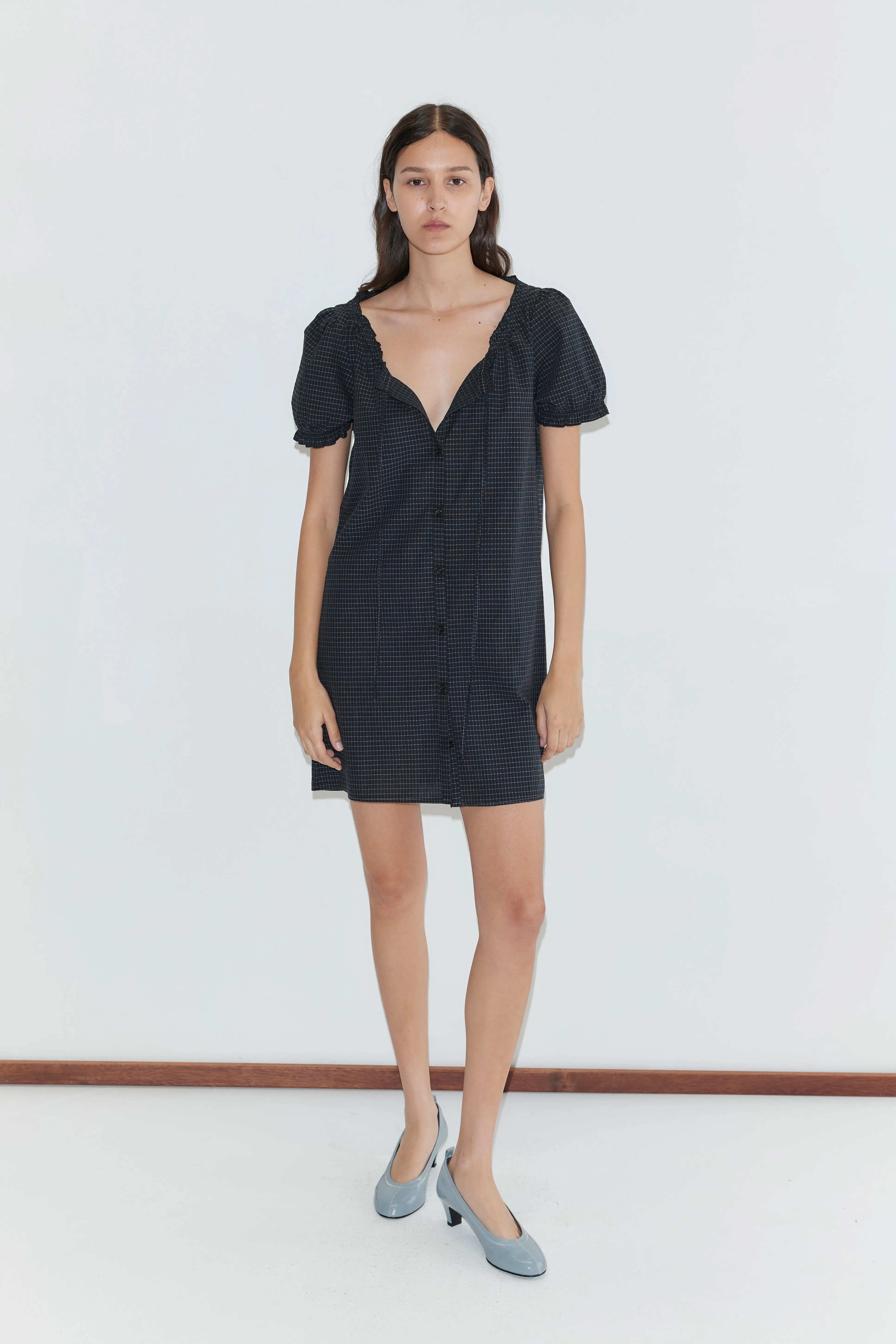 Buttoned Mini Dress - Mono Grid sold by Deiji Studios