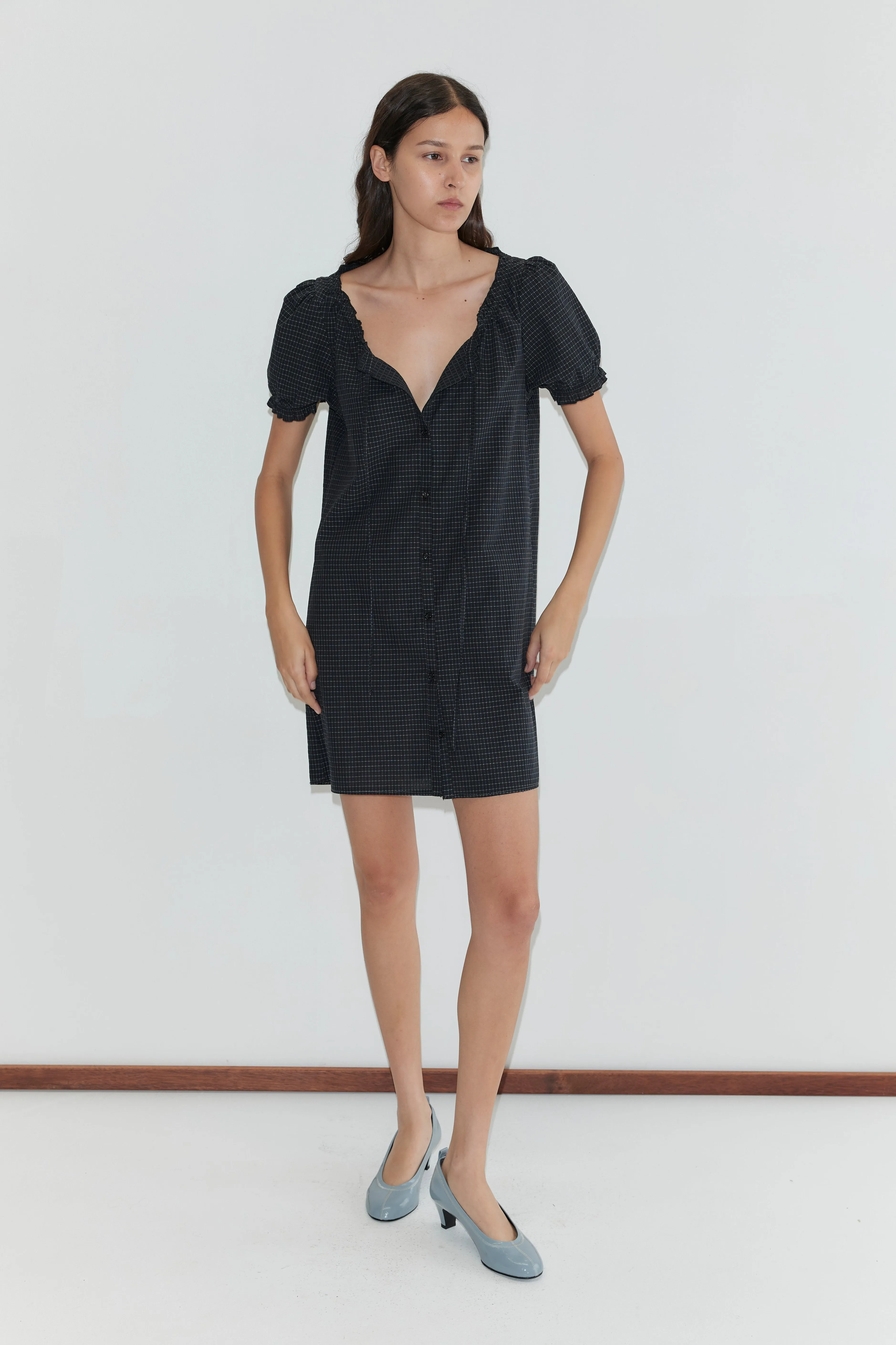 Buttoned Mini Dress - Mono Grid sold by Deiji Studios product image thumbnail 4