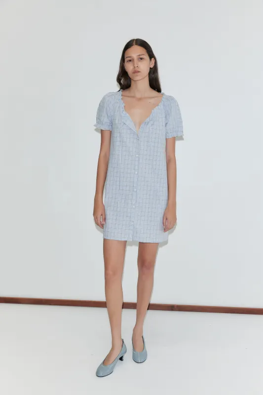 Buttoned Mini Dress - Powder Check made by Deiji Studios