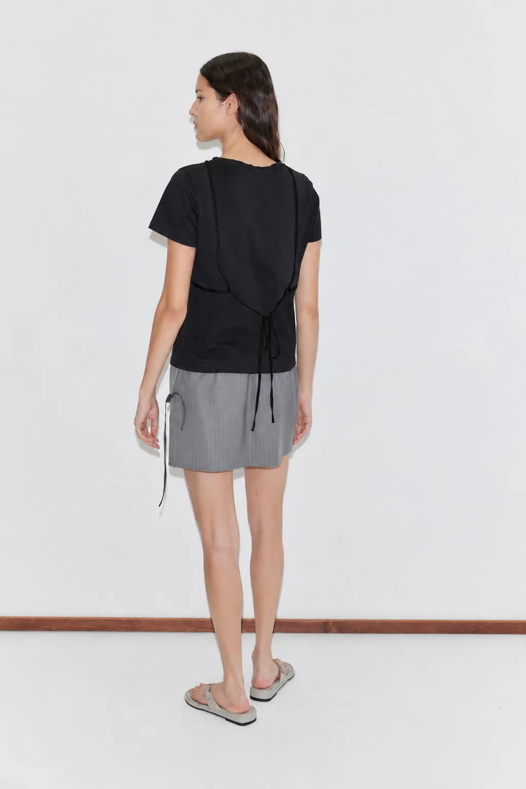 Wool Tie Mini Skirt - Grey Stripe sold by Deiji Studios product image thumbnail 3