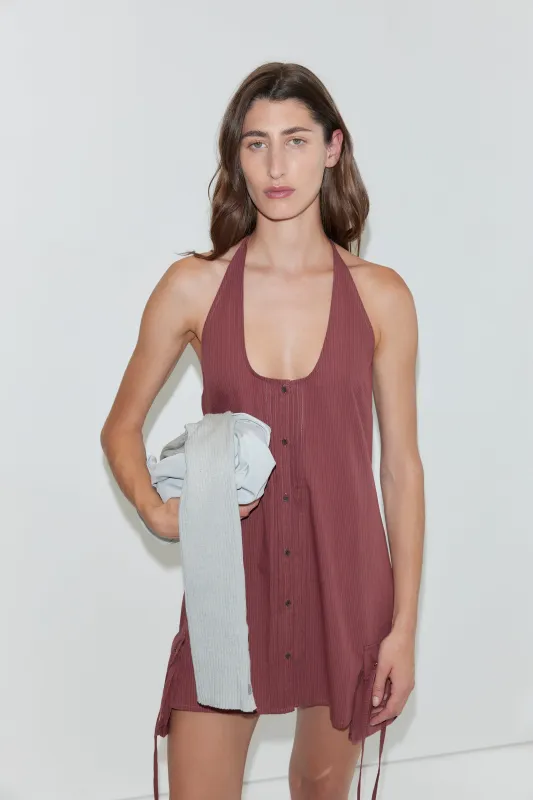 Pocket Halter Dress - Rust Stripe made by Deiji Studios