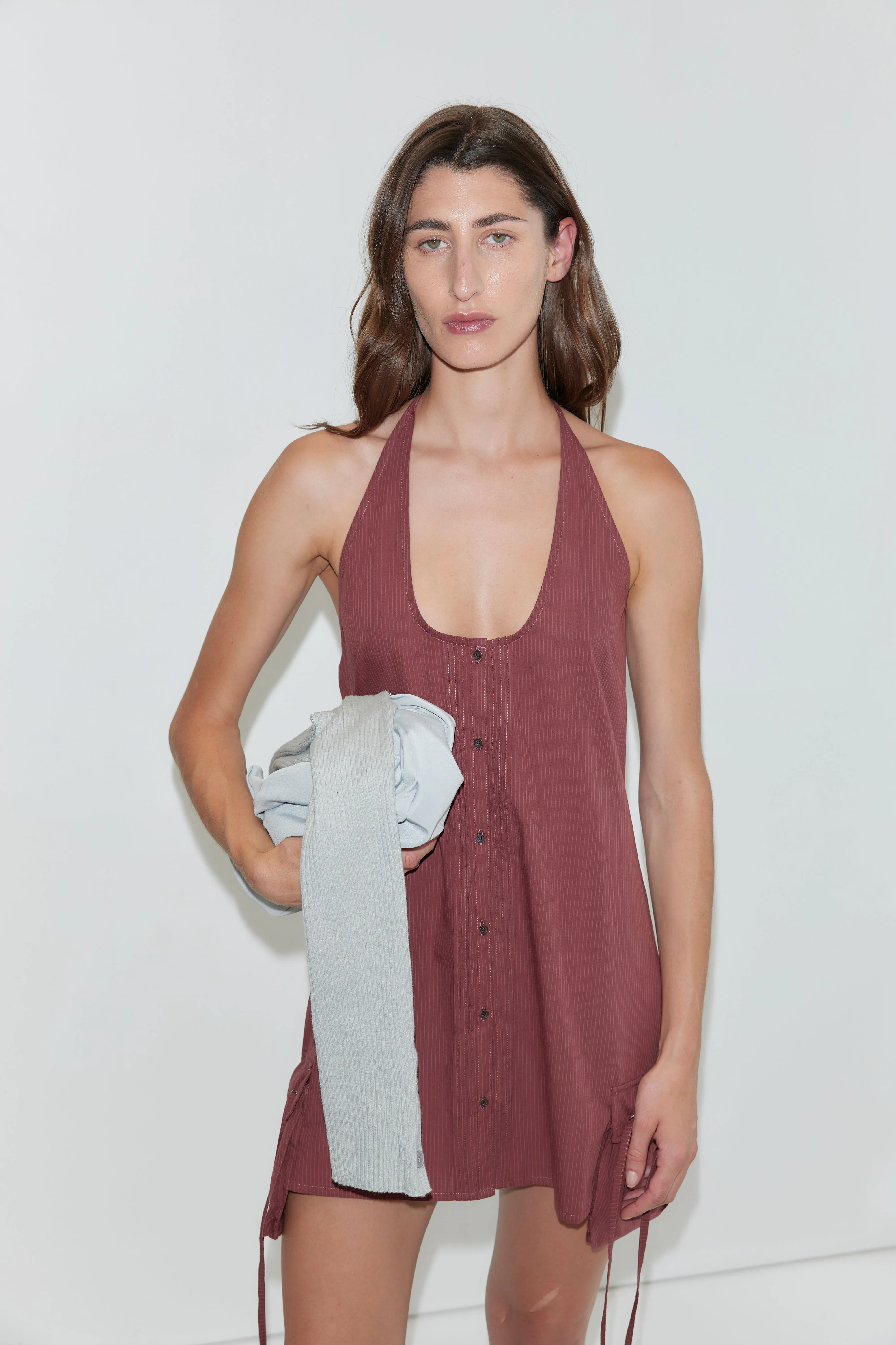 Pocket Halter Dress - Rust Stripe sold by Deiji Studios