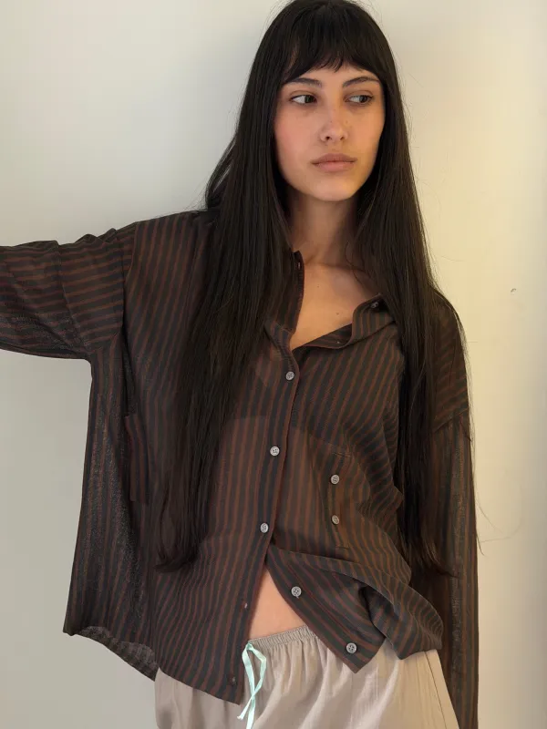 Knit Shirt - Brown Grey Stripe made by Deiji Studios