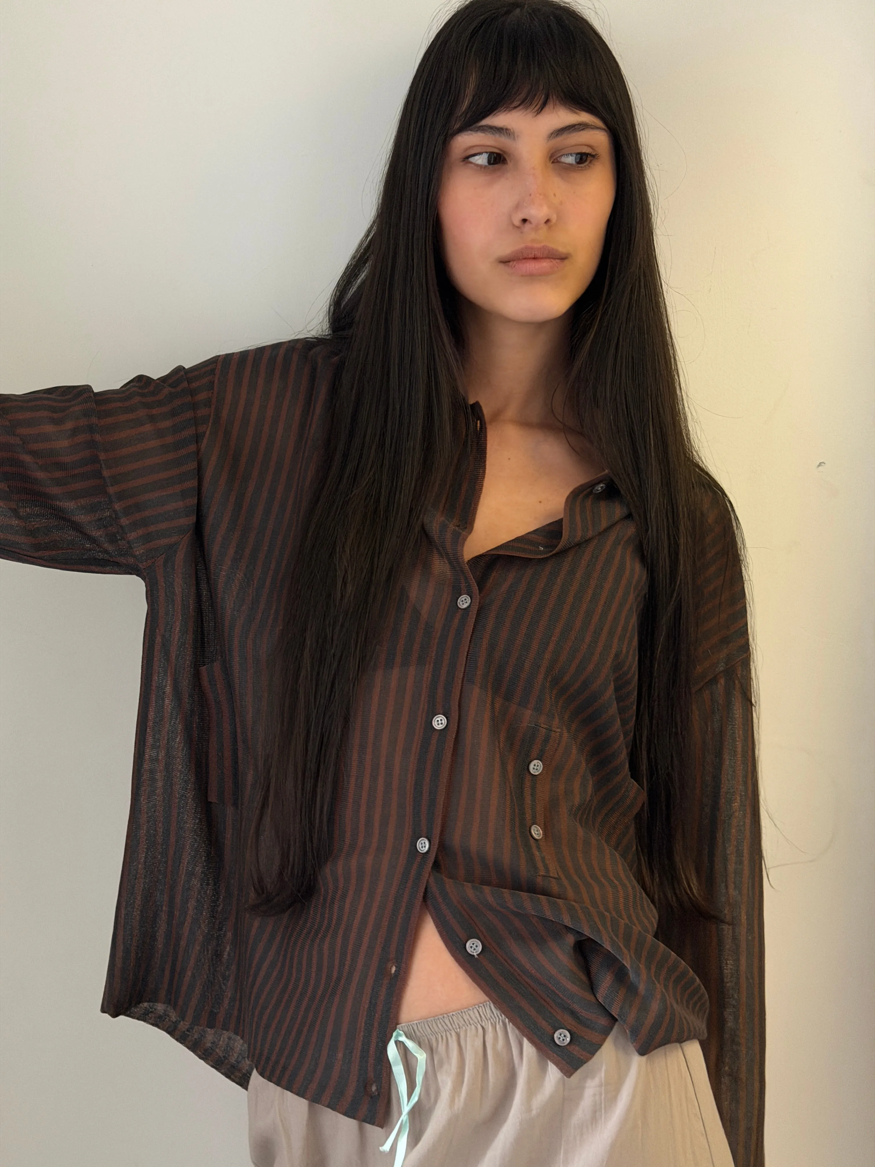 Knit Shirt - Brown Grey Stripe sold by Deiji Studios