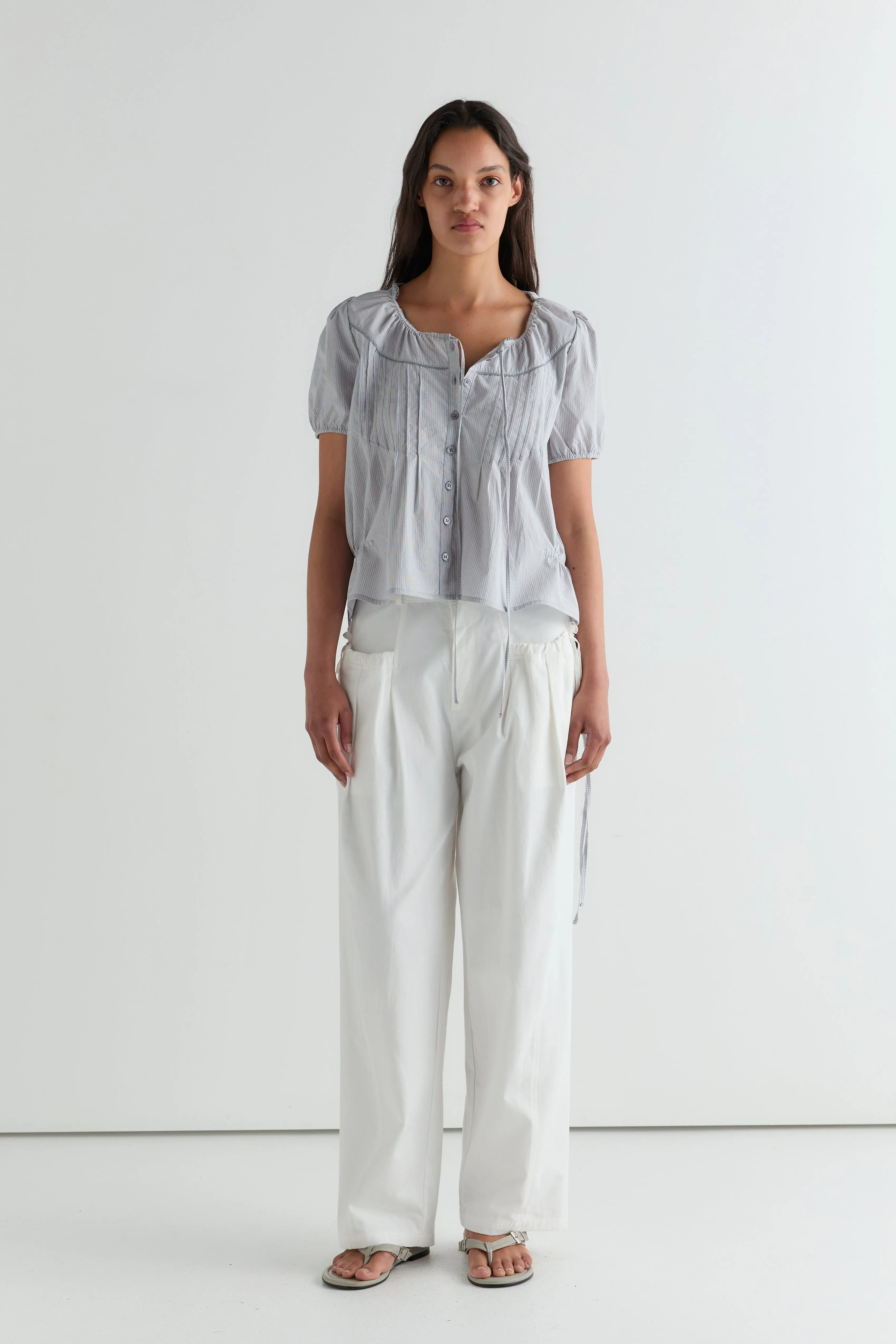 Cinched Pocket Pant - White sold by Deiji Studios