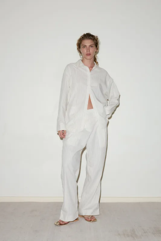 Twin Button Pant - Pinstripe Cream sold by Deiji Studios