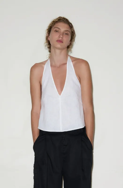 Linen Pinched Halter Top - White sold by Deiji Studios