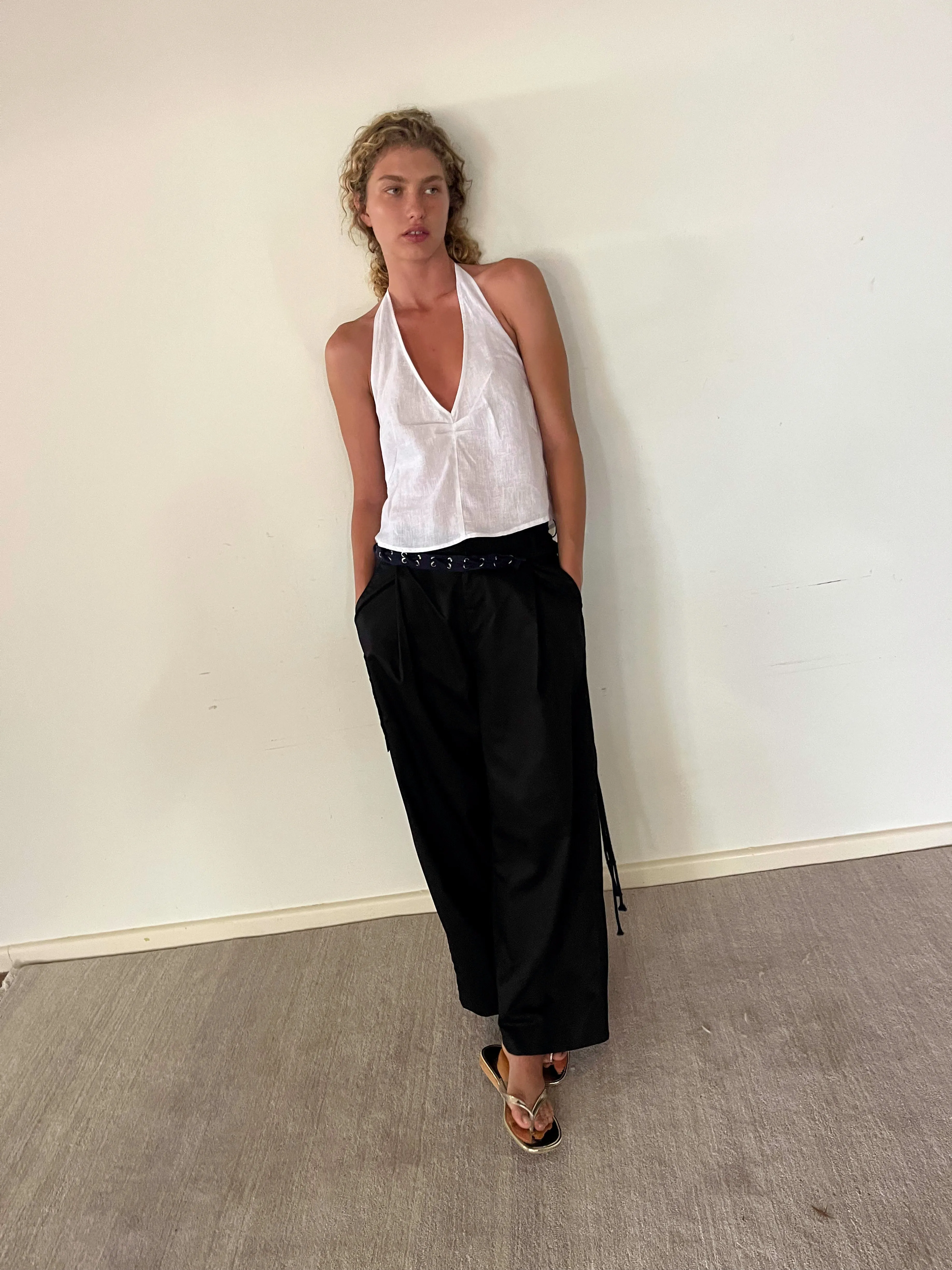 Linen Pinched Halter Top - White sold by Deiji Studios product image thumbnail 4