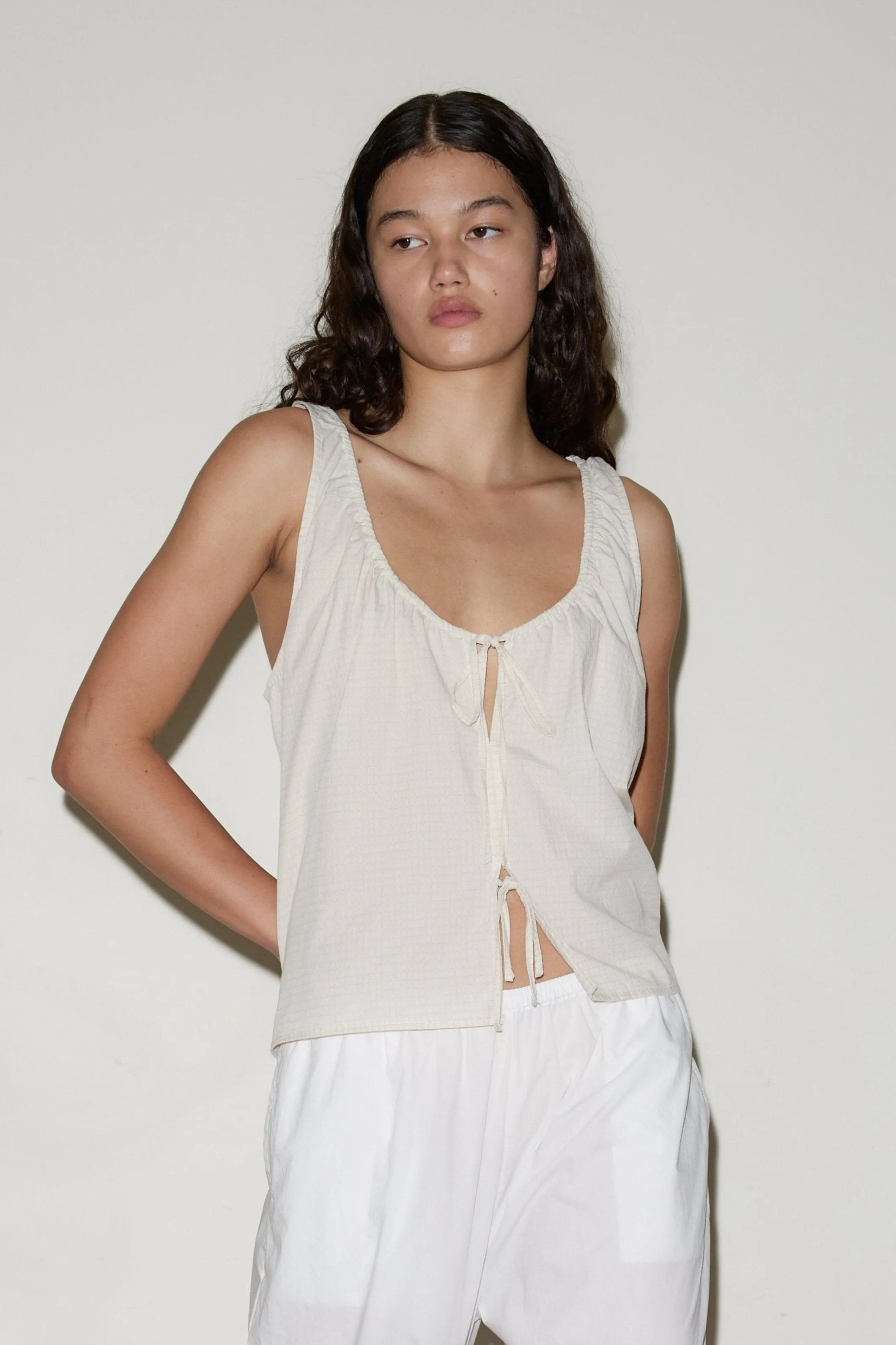 Cotton Bind Top - Bone Check sold by Deiji Studios