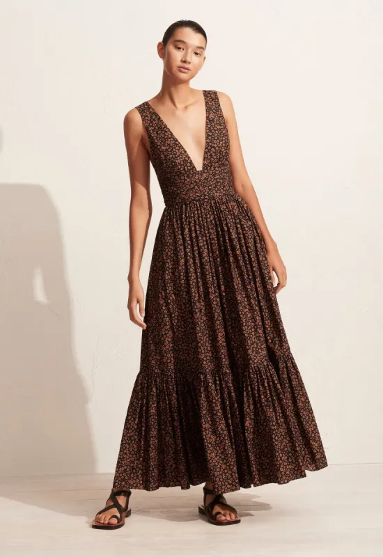 The Tiered Plunge Dress - Marigold sold by Matteau