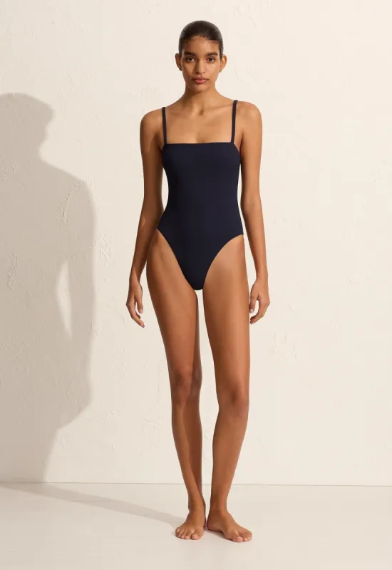 Petite Square Maillot - Navy Crinkle sold by Matteau