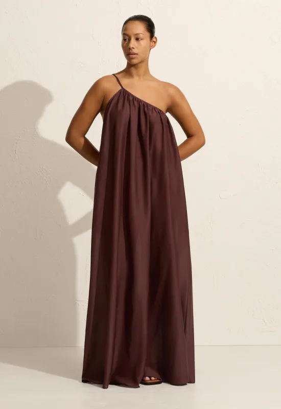 Voluminous One Shoulder Dress - Burgundy sold by Matteau