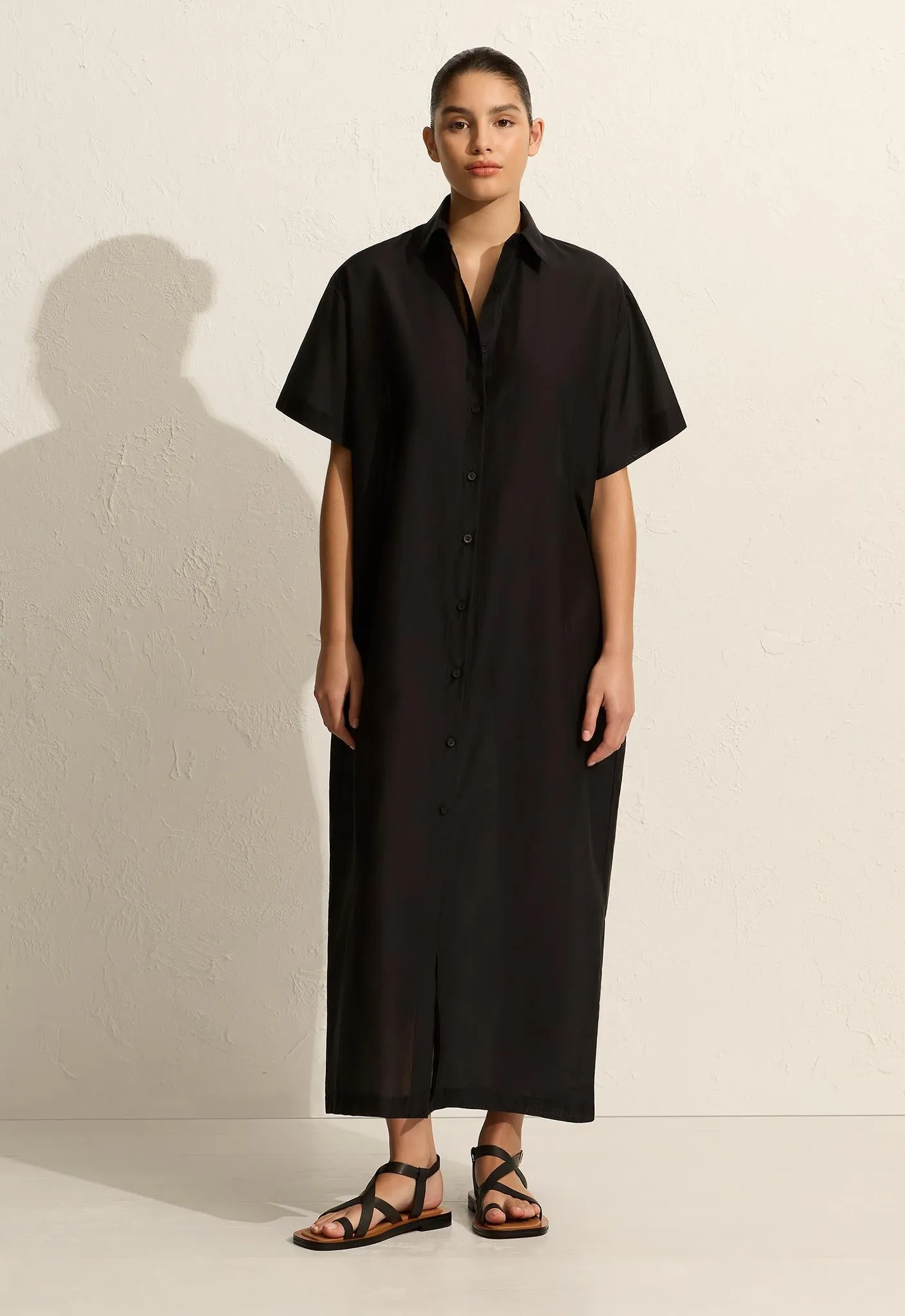 Relaxed Shirt Dress - Black sold by Matteau