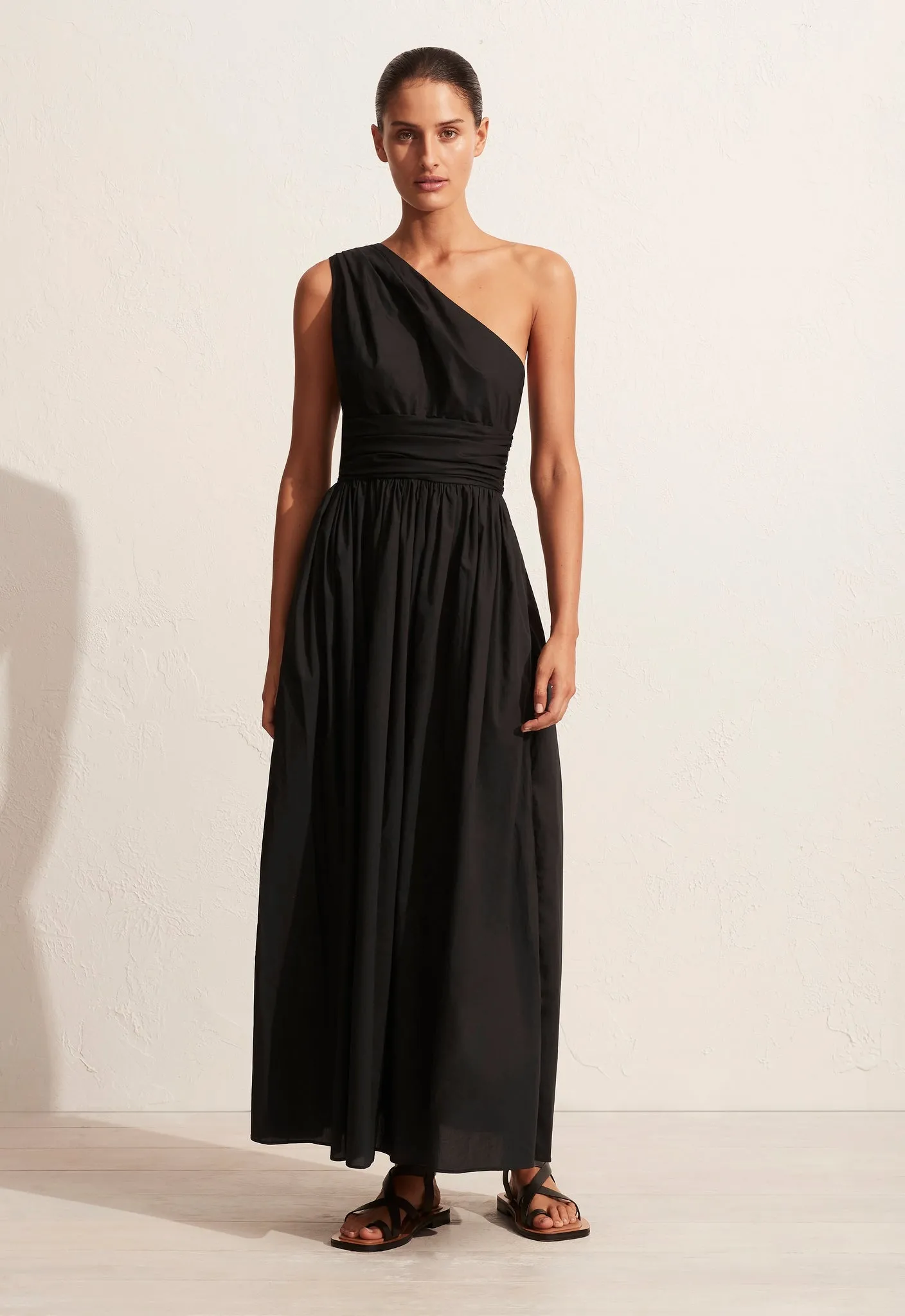 matteau gathered one shoulder dress Gathered One Shoulder Dress - Black
