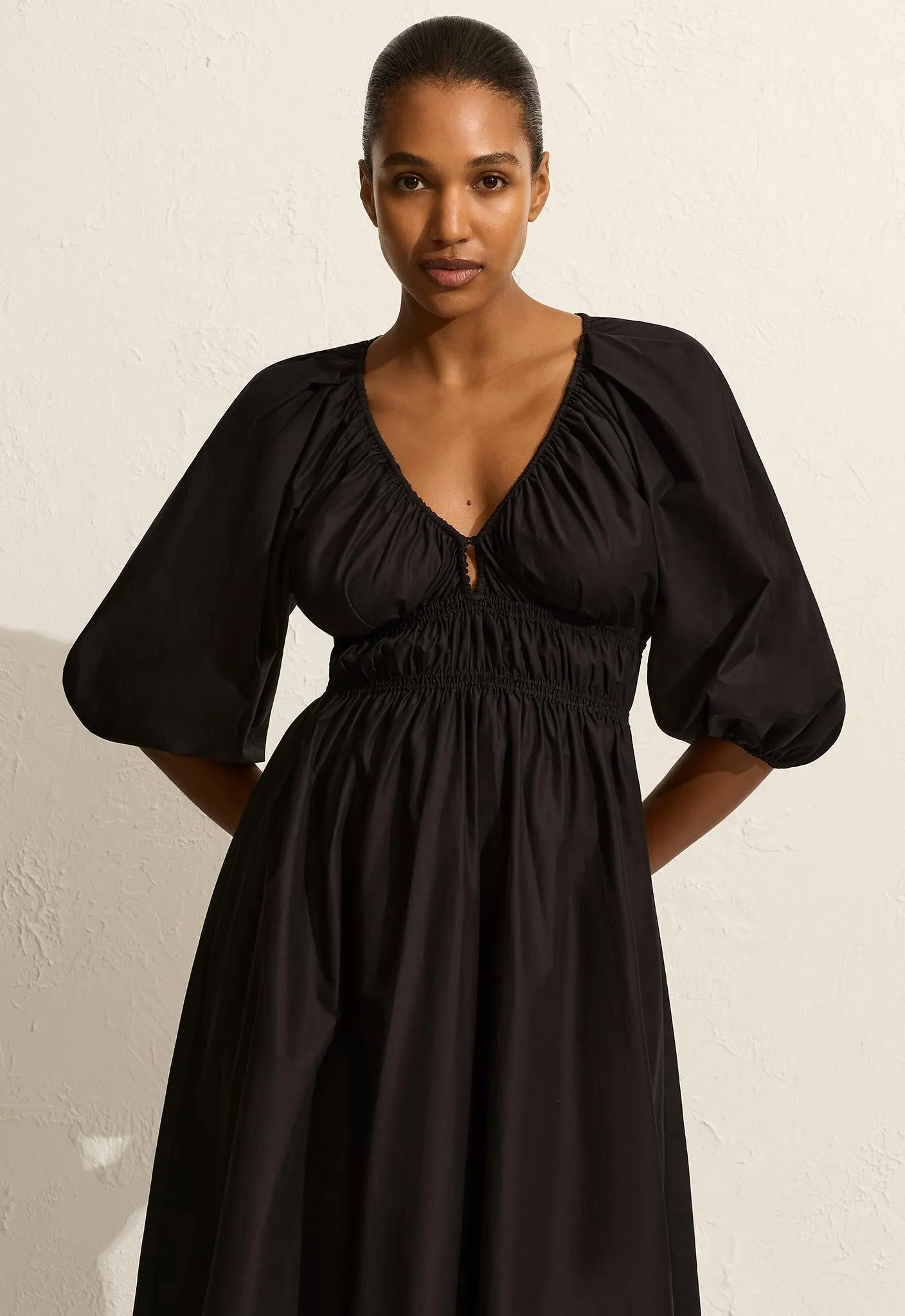 Shirred Plunge Button Dress - Black sold by Matteau product image thumbnail 2