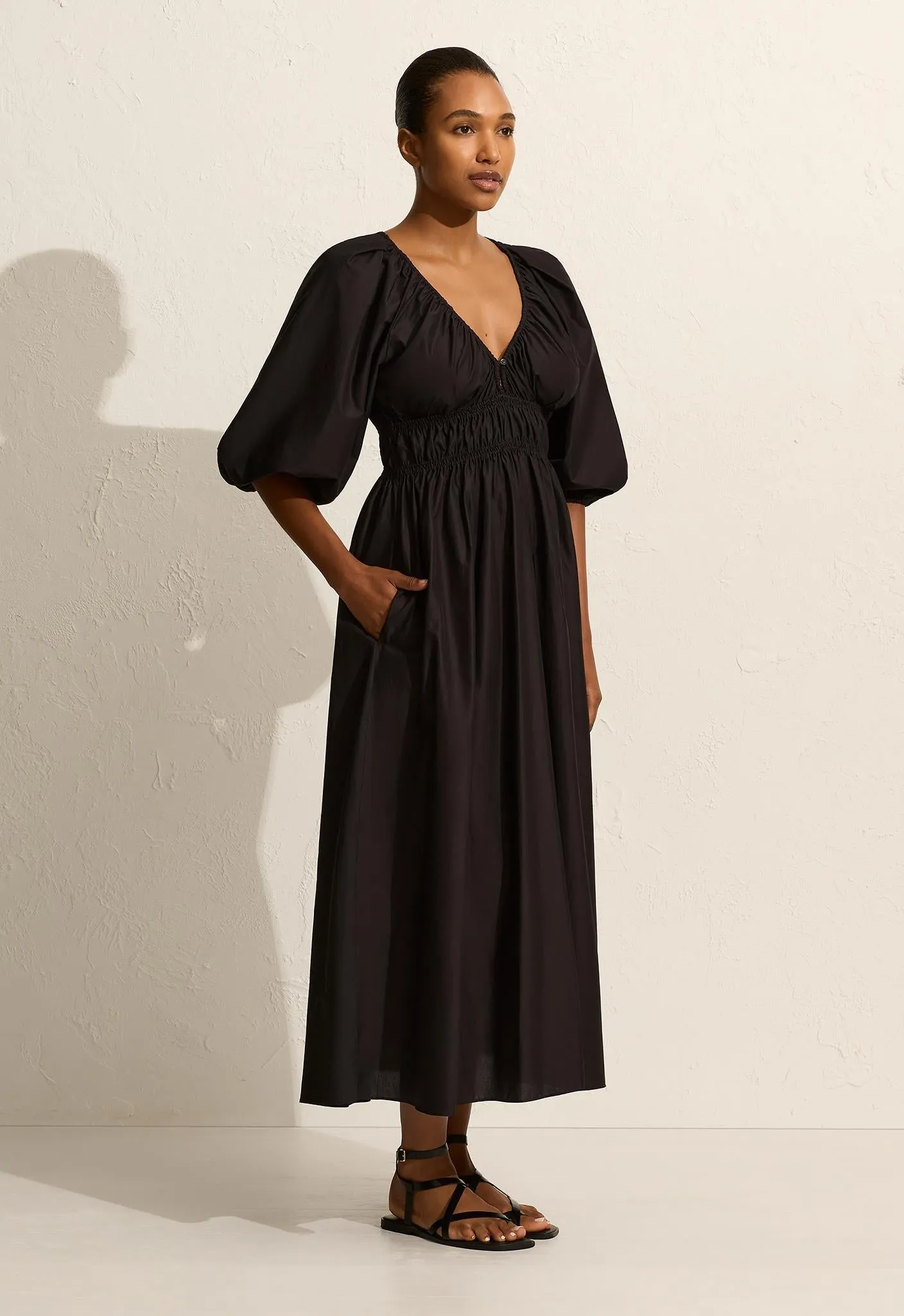 Shirred Plunge Button Dress - Black sold by Matteau product image thumbnail 3