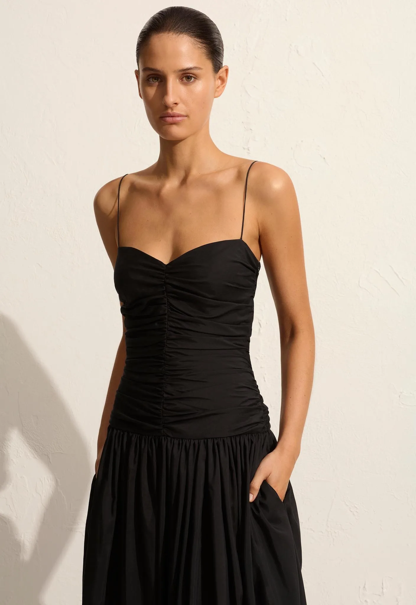 Gathered Drop Waist Dress - Black | Parallel