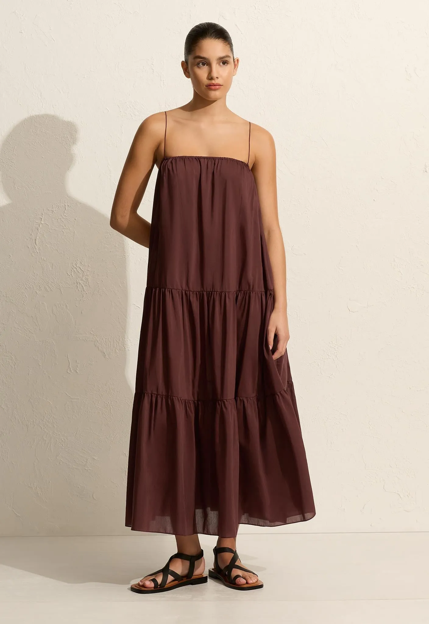 Voluminous Tiered Sundress - Burgundy sold by Matteau