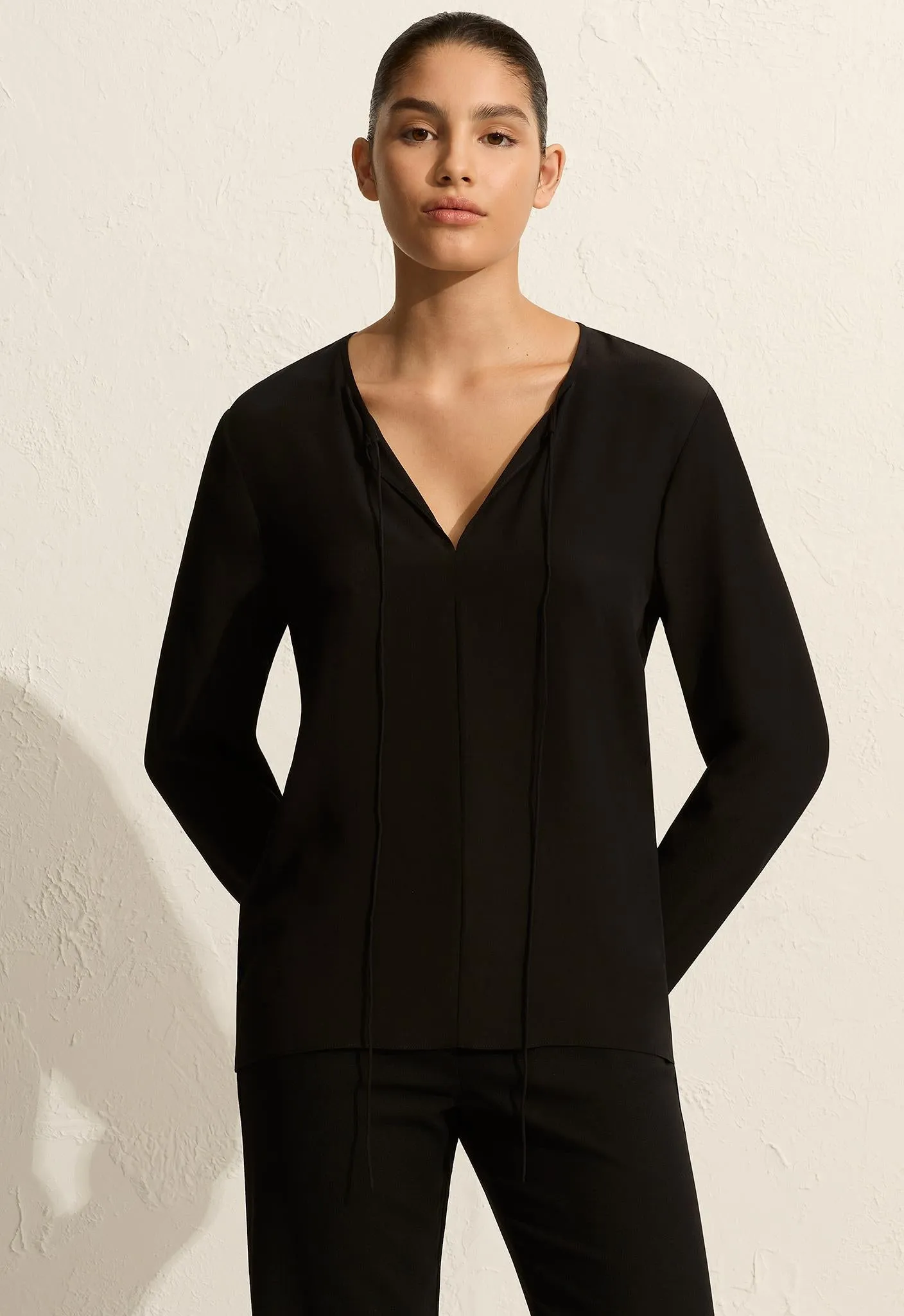 Popover Tie Blouse - Black sold by Matteau