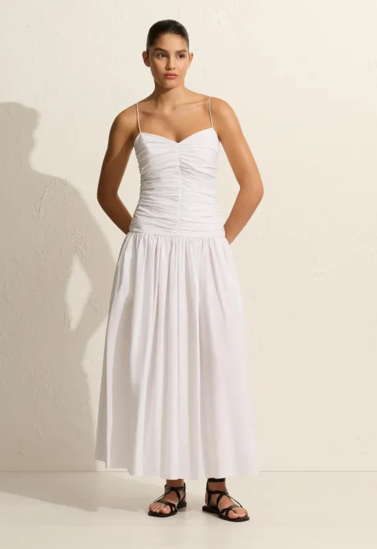 Gathered Drop Waist Dress - White sold by Matteau