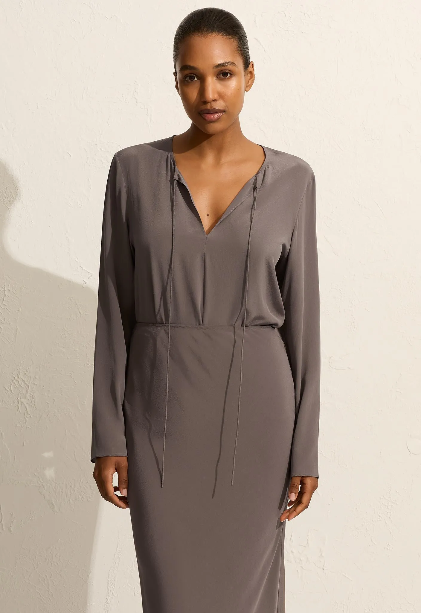 Popover Tie Blouse - Slate sold by Matteau