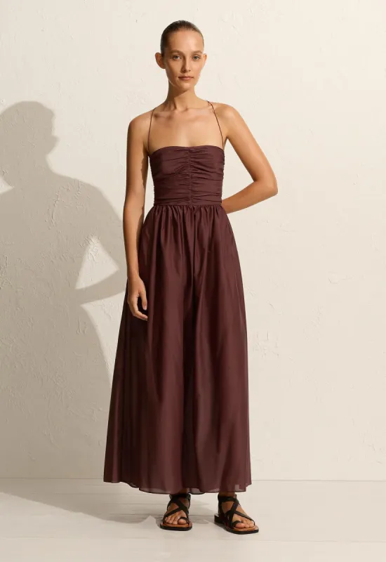 Gathered Lace Up Dress - Burgundy sold by Matteau