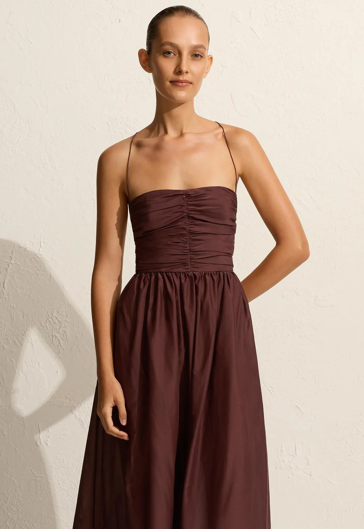Gathered Lace Up Dress - Burgundy sold by Matteau product image thumbnail 2