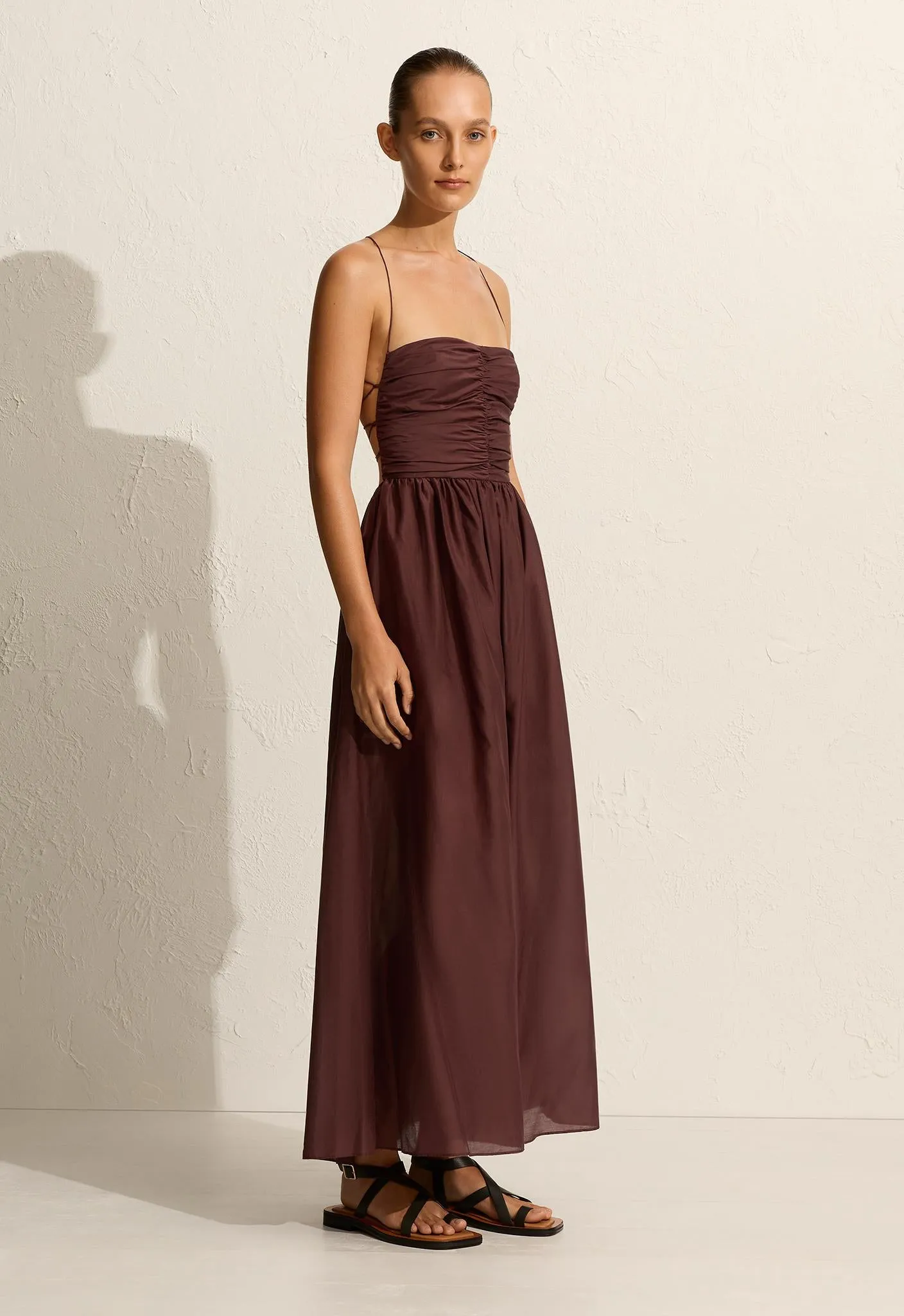 Gathered Lace Up Dress - Burgundy sold by Matteau product image thumbnail 3